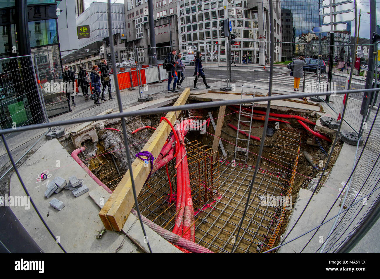 Area di Part-Dieu, visto attraverso una extrem-obiettivo grandangolare, Lione, Francia Foto Stock