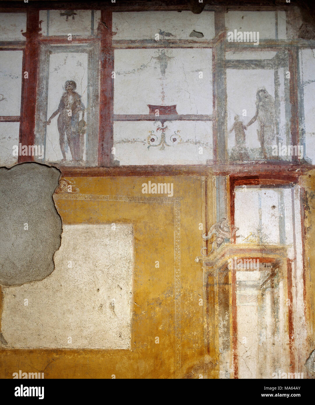 Pompei. Casa del Lararium di Achille o casa dell'Ilion Santuario. Sala 4. Parete Sud. Dipinti. Campania, Italia. Foto Stock