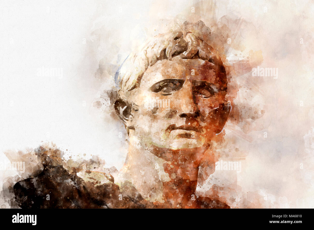 Acquerello, scultura dell'Imperatore Trajano di Roma Foto Stock