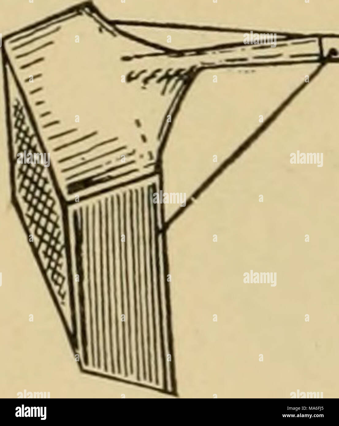 . Entomologia elementare . Fig. 471. Un setaccio acquatici netto (dopo Needham) filo netting. Quando è provvisto di un manico lungo, questa rete può essere utilizzata da riva e è particolarmente consigliato per scavare le ninfe di insetti acquatici. Rastrello net. Il rastrello net è costituito da un normale giardino rastrello, con una rigida semicerchio di filo fissato sul lato superiore del rastrello sopra i denti. Questo dovrebbe essere appoggiati al manico con un altro pezzo di filo. Una rete viene poi attaccato alla parte superiore del rastrello e intorno al semicerchio di filo. Questo è molto utile in un po' di acqua con erbacce, o in cui vi è una larg Foto Stock