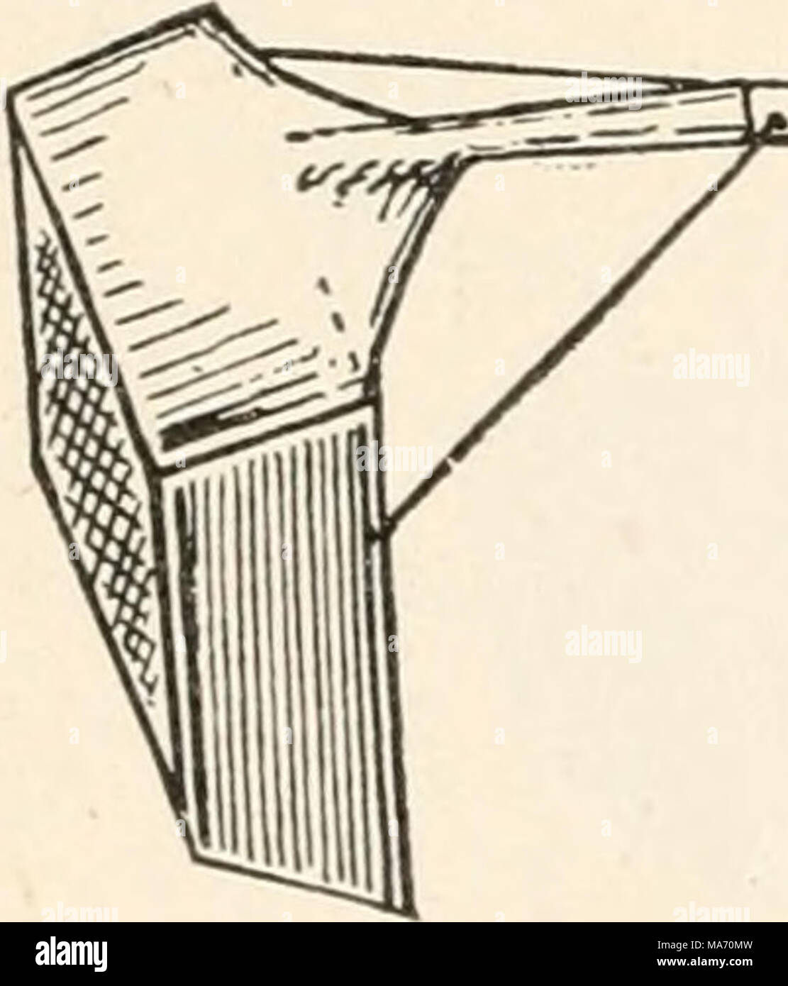 . Entomologia elementare . FIG. 471. Un setaccio acquatici netto (dopo Needham) filo netting. Quando è provvisto di un manico lungo, questa rete può essere utilizzata da riva e è particolarmente consigliato per scavare le ninfe di insetti acquatici. Rastrello net. Il rastrello net è costituito da un normale giardino rastrello, con una rigida semicerchio di filo fissato sul lato superiore del rastrello sopra i denti. Questo dovrebbe essere appoggiati al manico con un altro pezzo di filo. Una rete viene poi attaccato alla parte superiore del rastrello e intorno al semicerchio di filo. Questo è molto utile in un po' di acqua con erbacce, o in cui vi è una larg Foto Stock