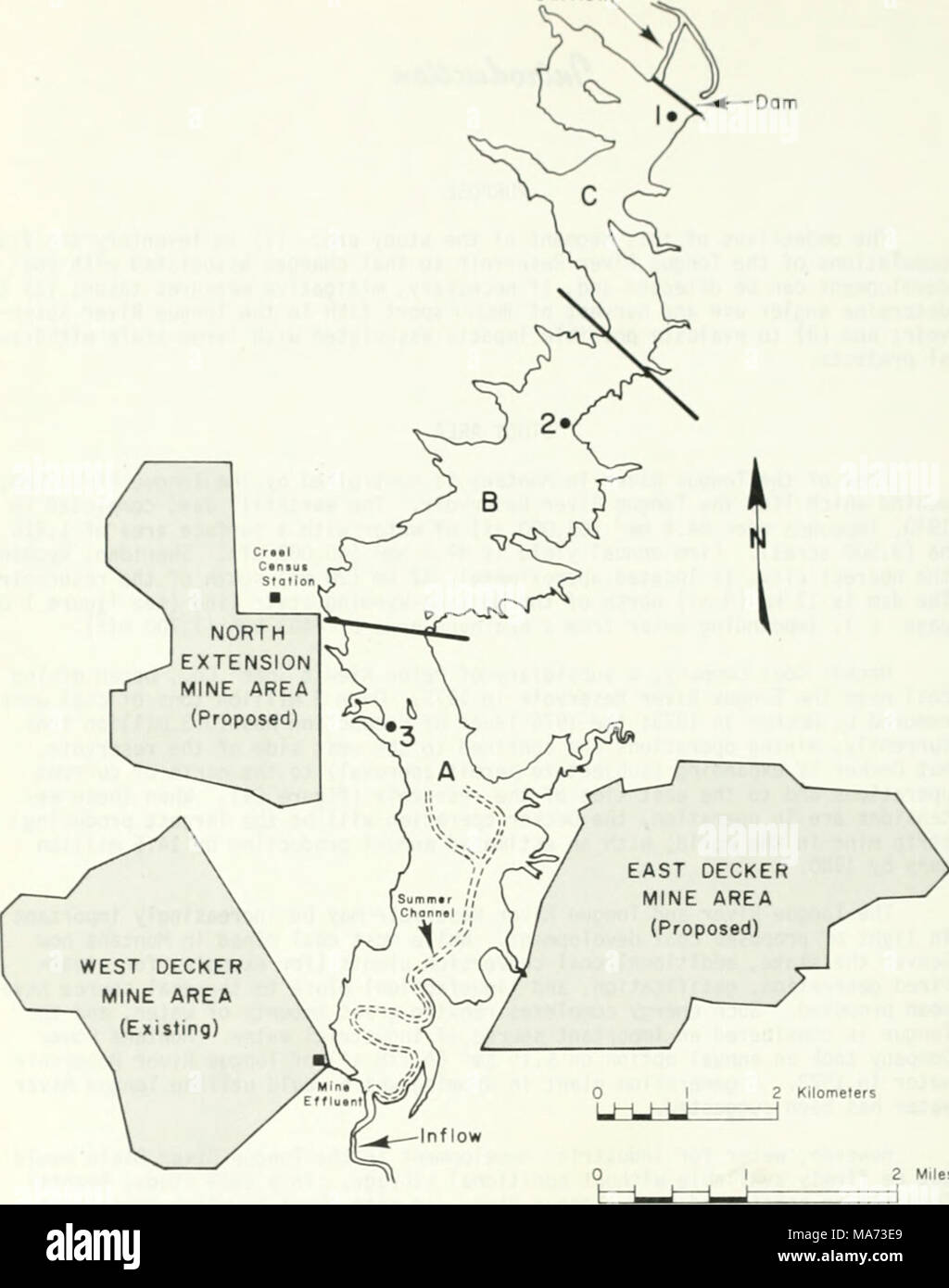 . L'effetto di alterazione streamflow su pesci di Yellowstone e Lingua fiumi, Montana . La figura 29. Linguetta Fiume Reservoir, Montana, che mostra le zone e stazioni di campionamento. 80 Foto Stock
