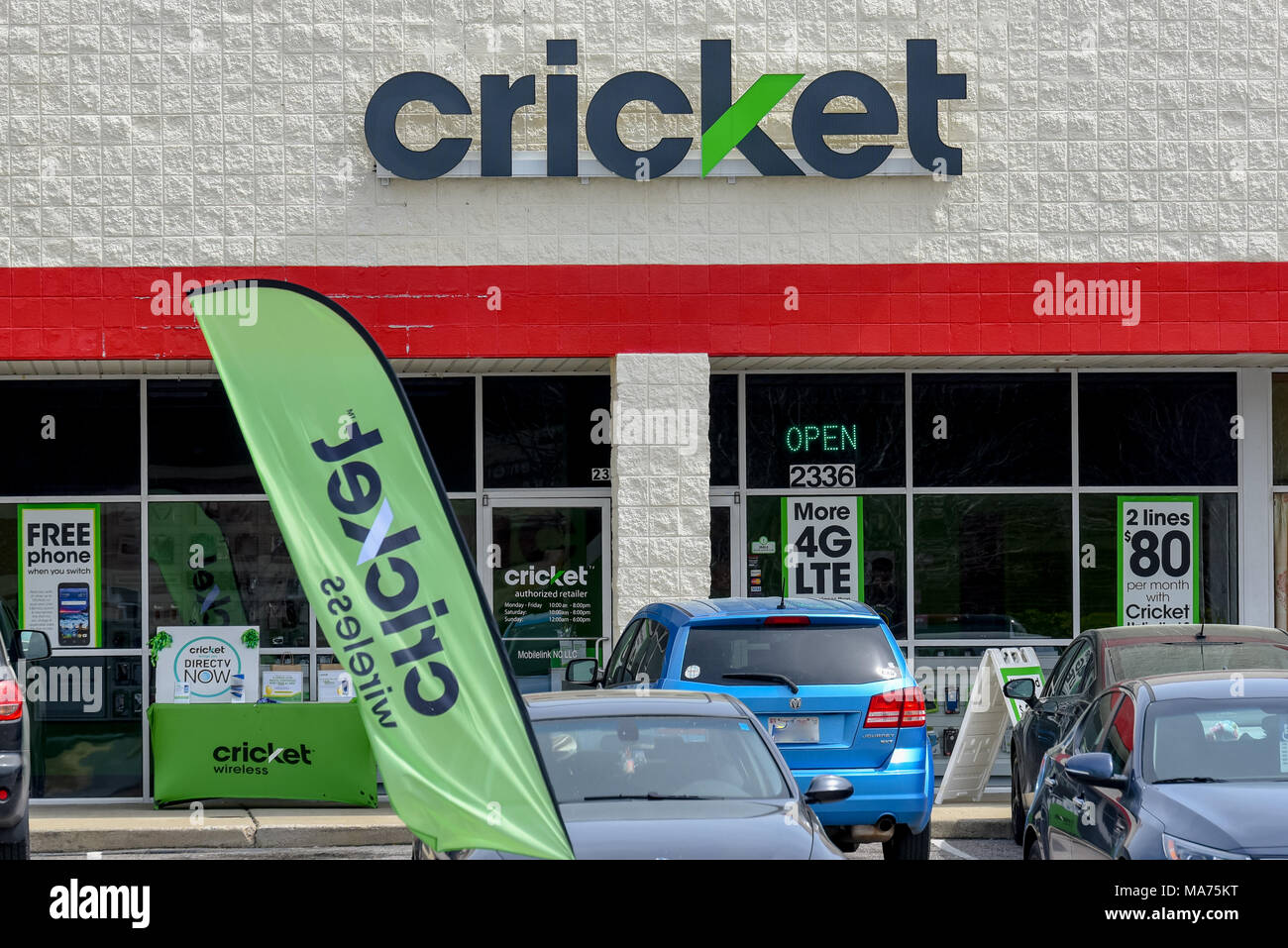 Wilson, NC / Marzo 29, 2018: un segno di Cricket è visualizzato sopra l'ingresso al loro store retail in Wilson, North Carolina. Foto Stock