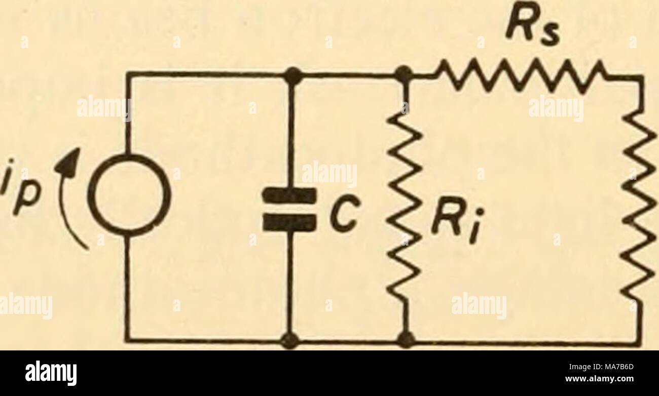 . Apparecchio elettronico per la ricerca biologica . (La resistenza di carico) Figura 28.36 circuito equivalente di un strato-barriera area di cella. Questa capacità limita la risposta in frequenza della cella, i^ e R^ variano con l'intensità di illuminazione incidente. Il rapporto tra illuminazione e 7?^- per un diametro 45 mm Weston cella è mostrato in Figura 28.37. Si può vedere che la resistenza interna equivalente R^ varia sia con il carico esterno R e con l'illuminazione. La resistenza interna sale ad un valore alto nel buio e questo permette un certo numero di cellule che devono essere collegati in parallelo w Foto Stock