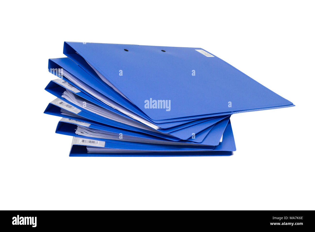 La cartella dei file con documenti e documenti. mantenimento dei contratti. Isolato bianco - Spazio di copia Foto Stock