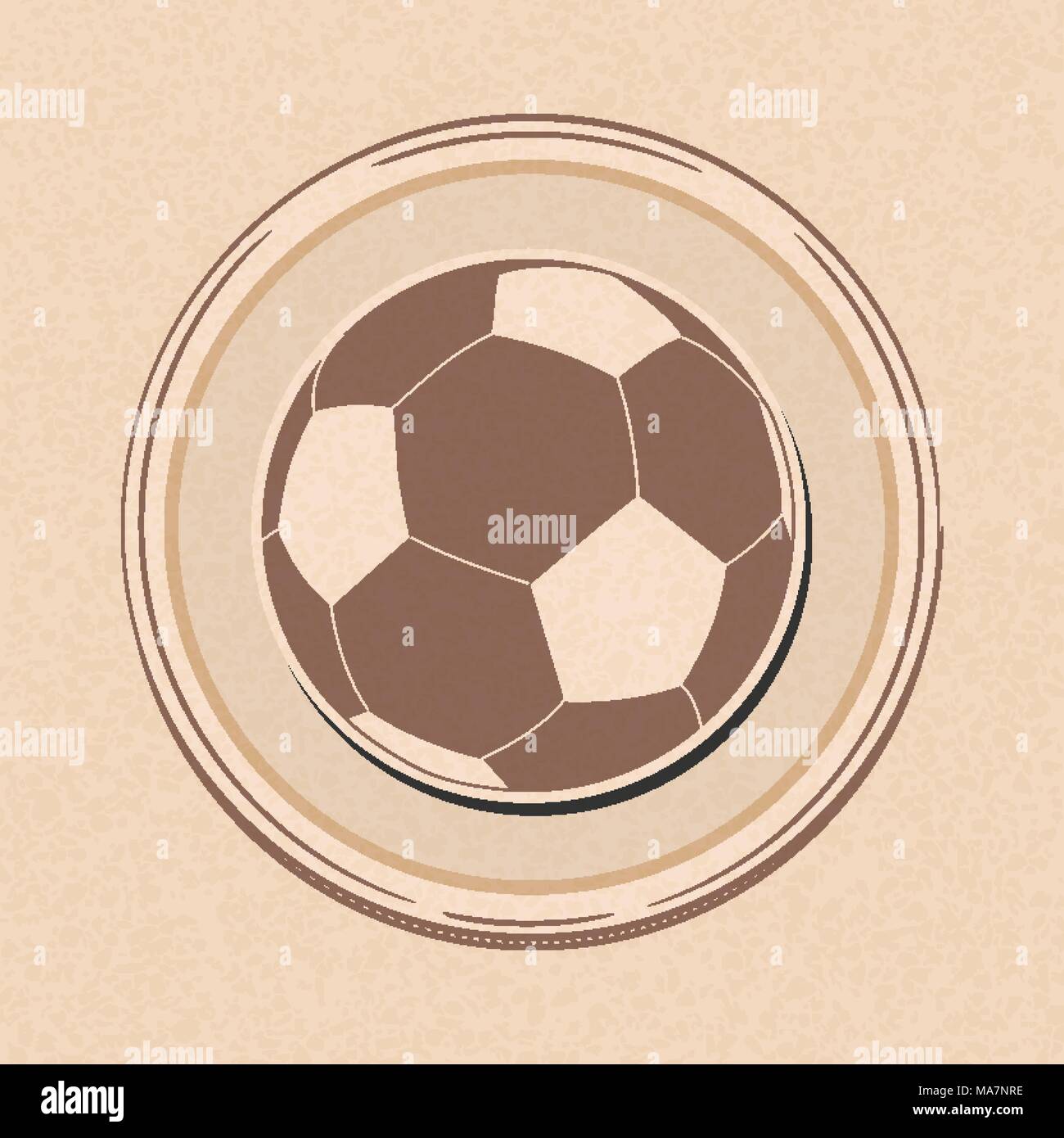 Lo stile di disegno cartoni stile Football Soccer Ball in un contorno su carta marrone sfondo Illustrazione Vettoriale