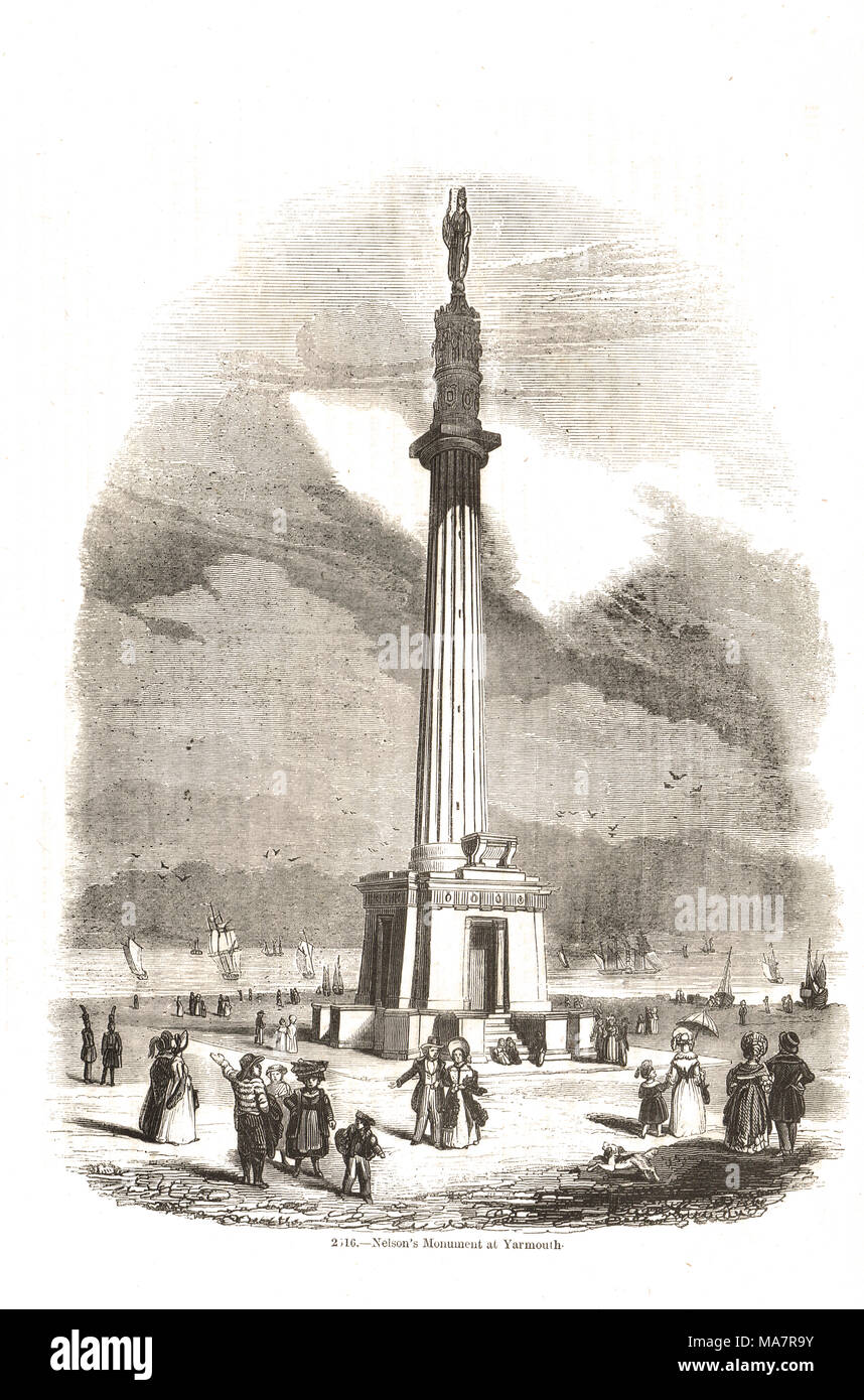 Il Monumento Nelson, Great Yarmouth, Norfolk, Inghilterra xix secolo scena, noto anche come Britannia monumento, Norfolk Naval pilastro e Nelson's Monument Foto Stock