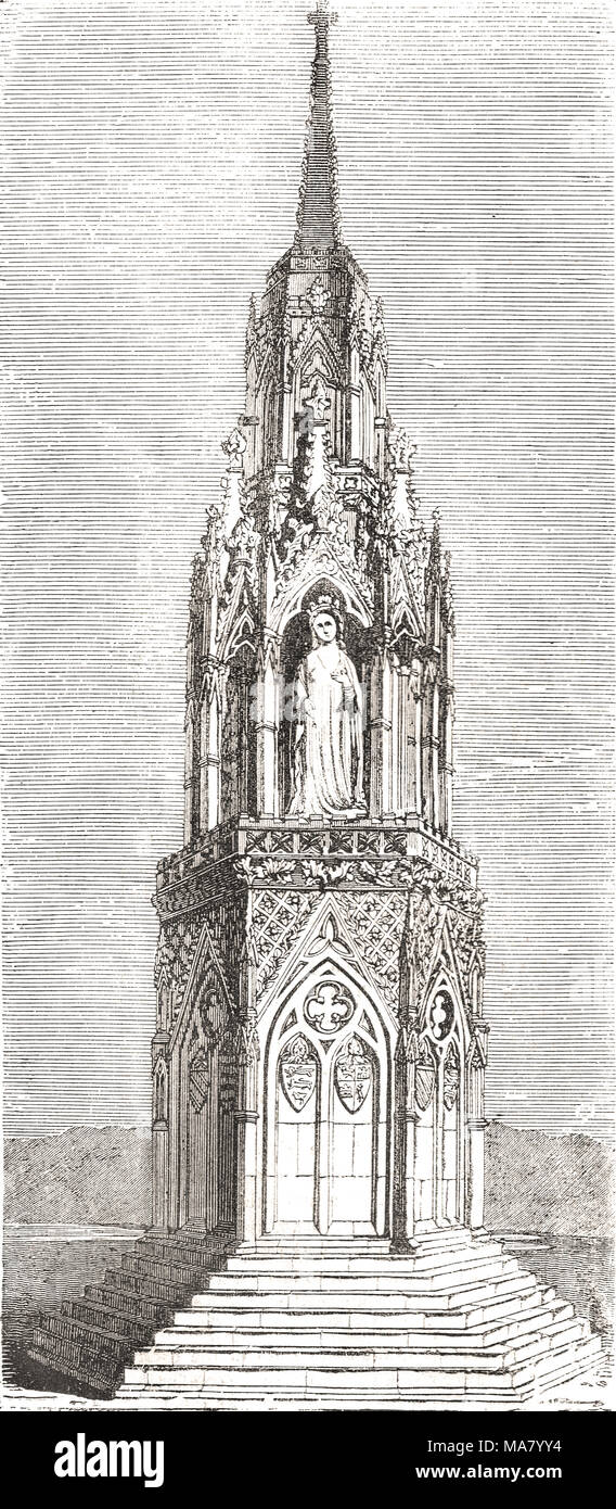 La croce di Eleanor a Waltham Cross, Hertfordshire, uno degli ultimi 3 intatti Foto Stock