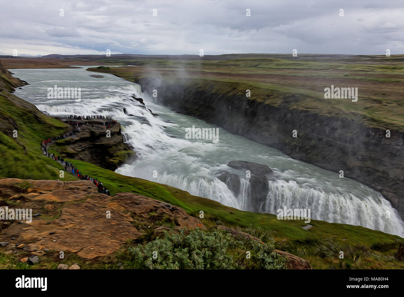 Gullfoss, un iconico cascata di Islanda Foto Stock