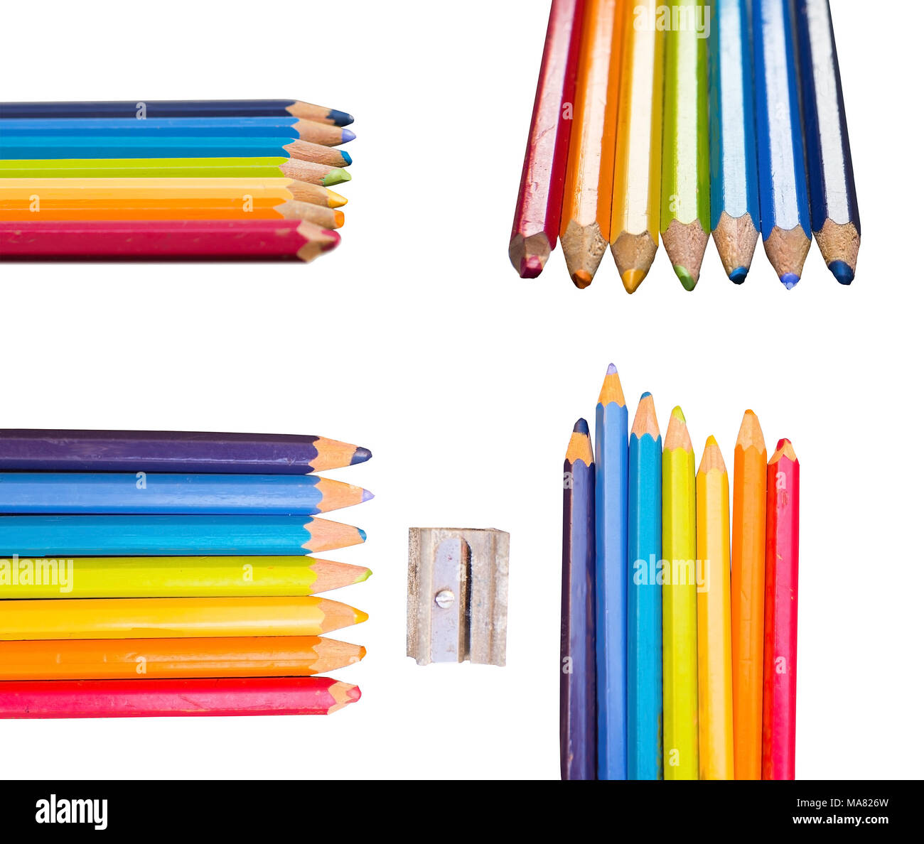 Sette colorato disegno penne isolato sul nero, affinare le tue abilità, espressione creativa rainbow concept Foto Stock