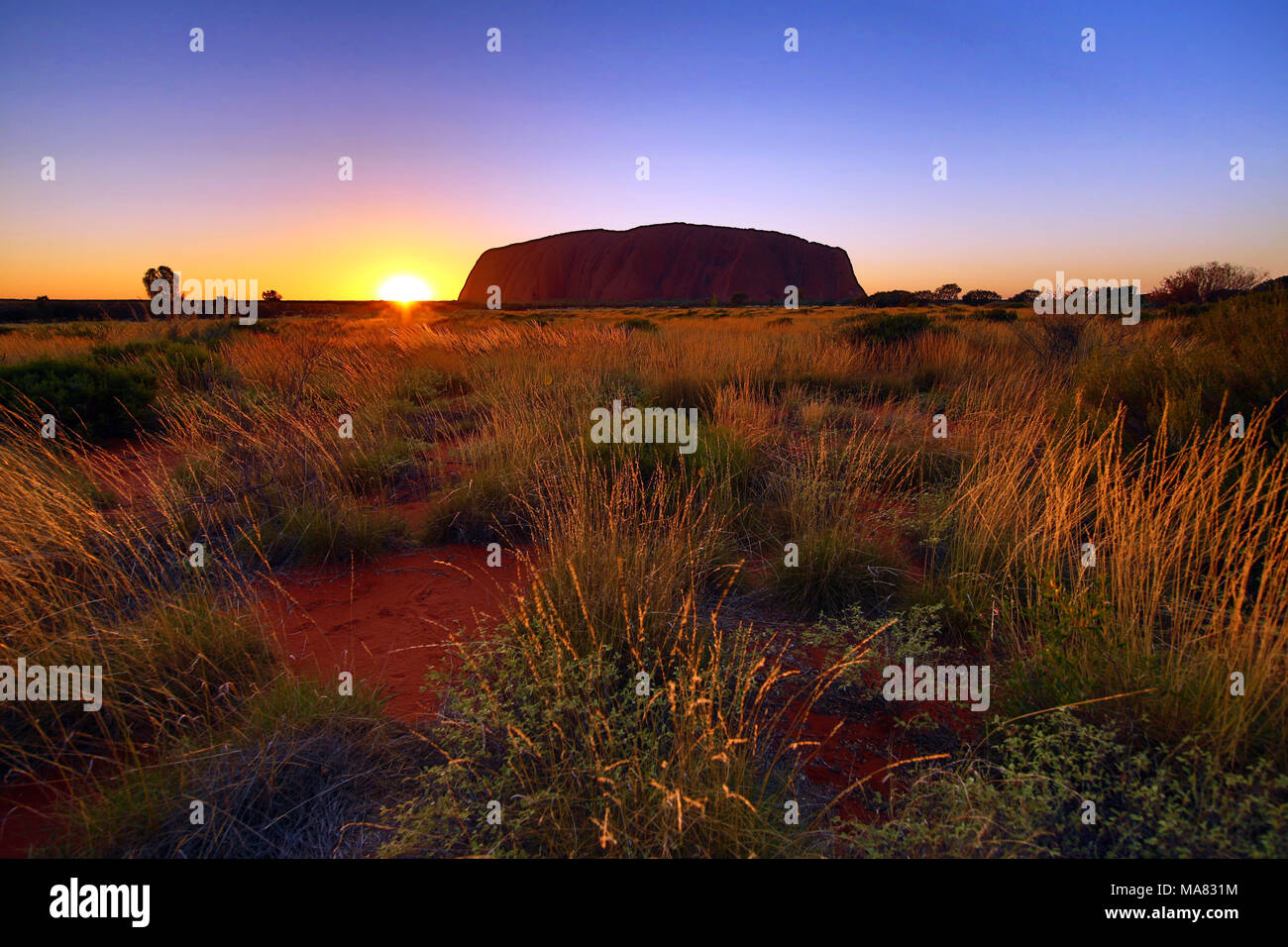 Alba a Uluru Ayers Rock, Uluru-Kata Tjuta National Park, il Territorio del Nord, l'Australia Foto Stock