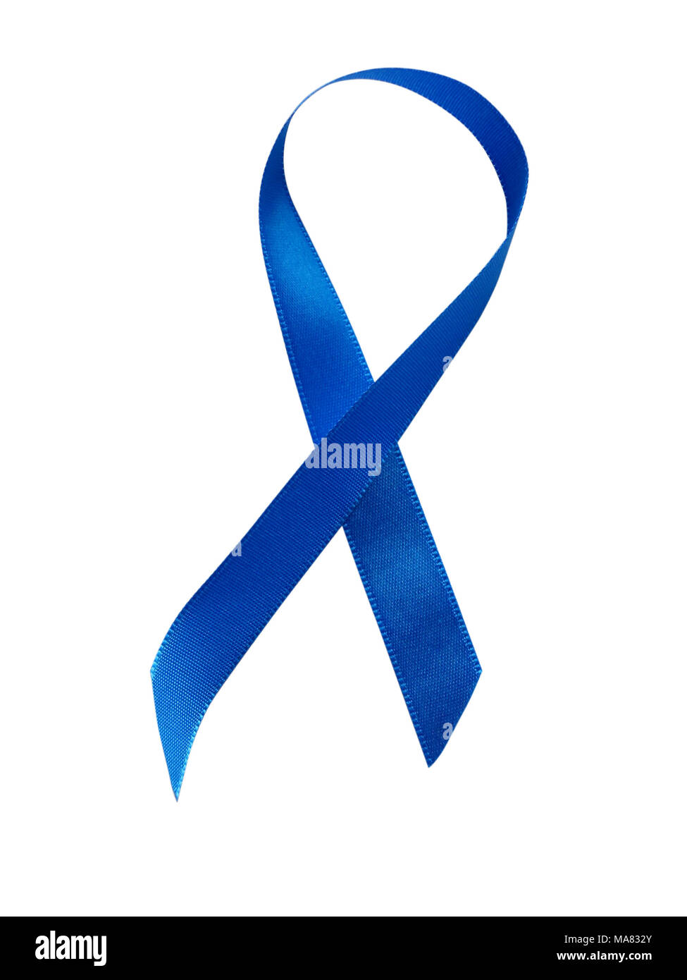 Blue Ribbon consapevolezza isolati su sfondo bianco. Percorso di clipping incluso Foto Stock