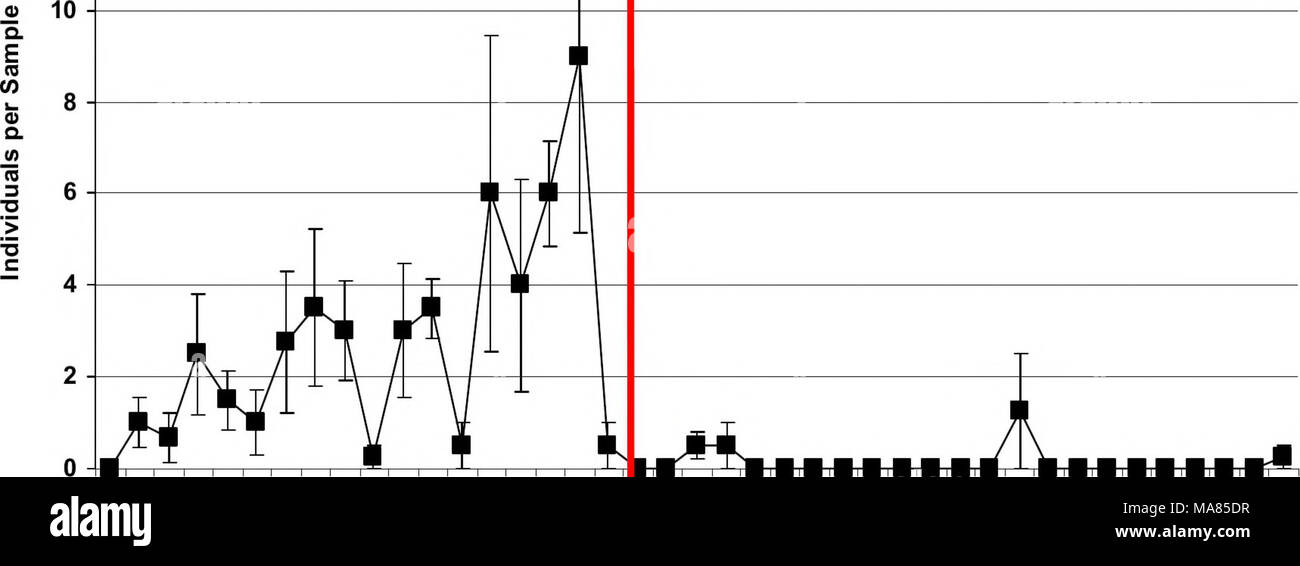 . Valutazione di salmonflies nel Montana i fiumi : sono popolazioni statewide veramente in calo? . O# o.&lt;3* oS? C&amp; &lt;&amp; &lt;&amp; JP &LT;A* J^ ^ ^ &LT;A% oS? &Lt;&amp; &lt;&amp; &lt;** JP rÂ"* &lt;&amp; &lt;&amp; &lt;&amp; $r $? FF ^5Â° ^5Â° ^5Â° ^5Â° ^b'' ^ ^b'' ^ ^b'' ^bÂ° ^bÂ° ^bÂ° ^bÂ° ^bÂ° $r ^ $? Ft3 anno 35 30 Pteronarcella badia @ Fiume Clark Fork nr. Frenchtown 0) D. 25 e ns &LT;n mi- 20 0) Q. Ns "3 15 â D &gt; â D C 10 Foto Stock