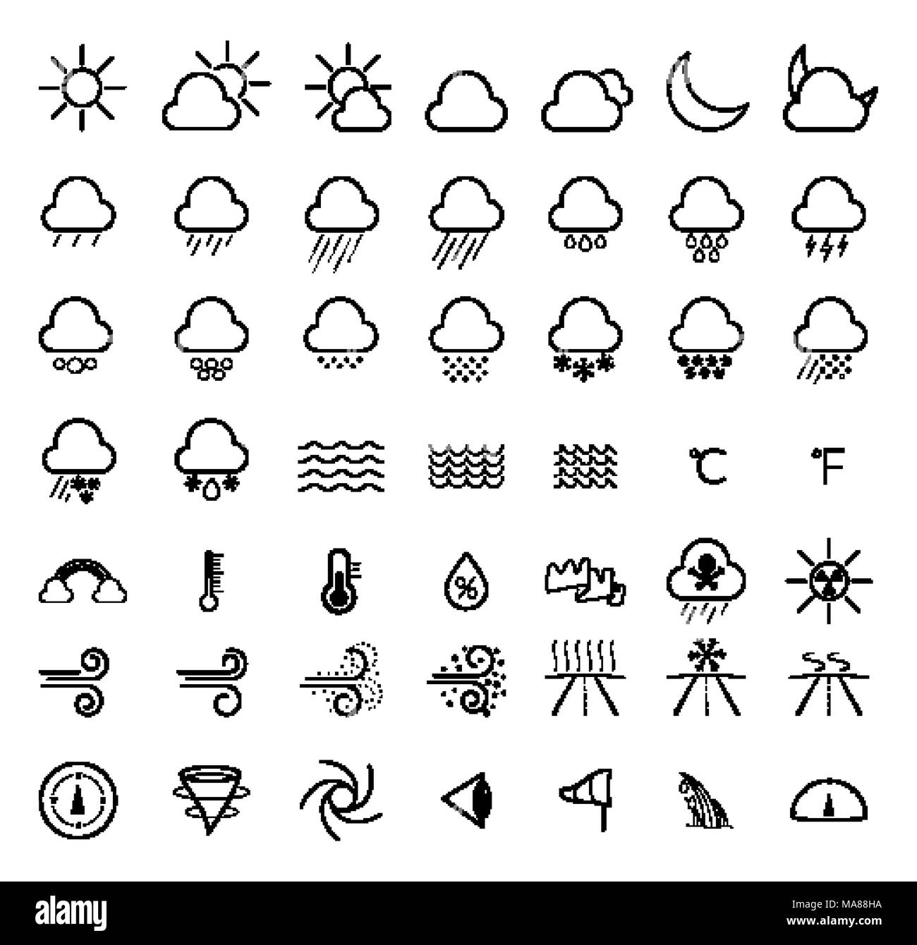 Previsioni meteo linea set di icone. Simbolo di precipitazione raccolta Illustrazione Vettoriale