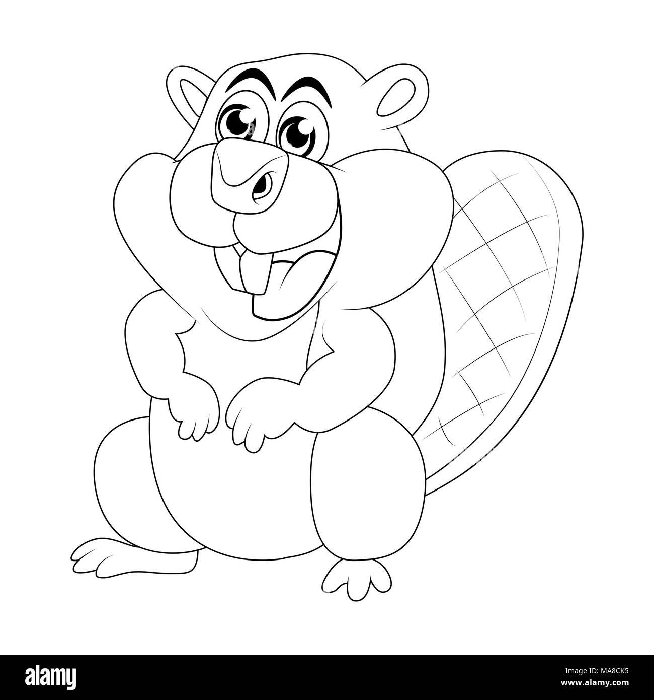 Cartoon beaver delineare isolati su sfondo bianco Illustrazione Vettoriale