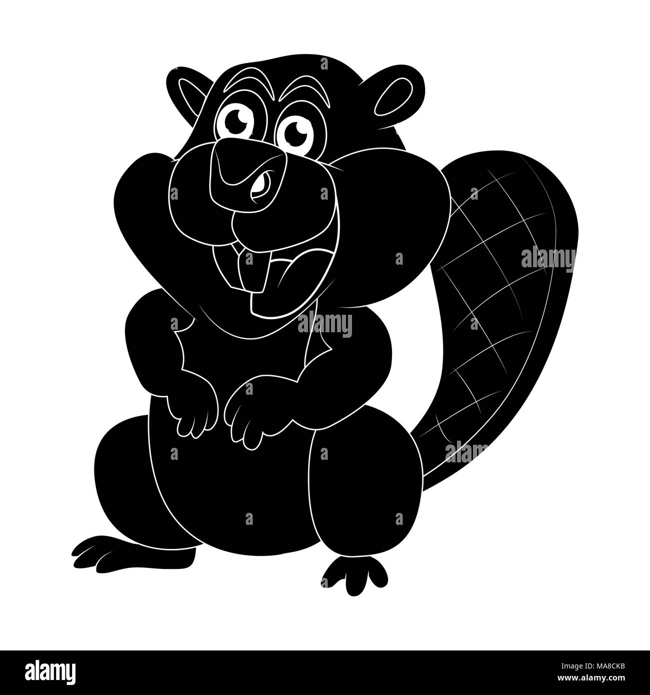 Cartoon beaver silhouette isolati su sfondo bianco Illustrazione Vettoriale
