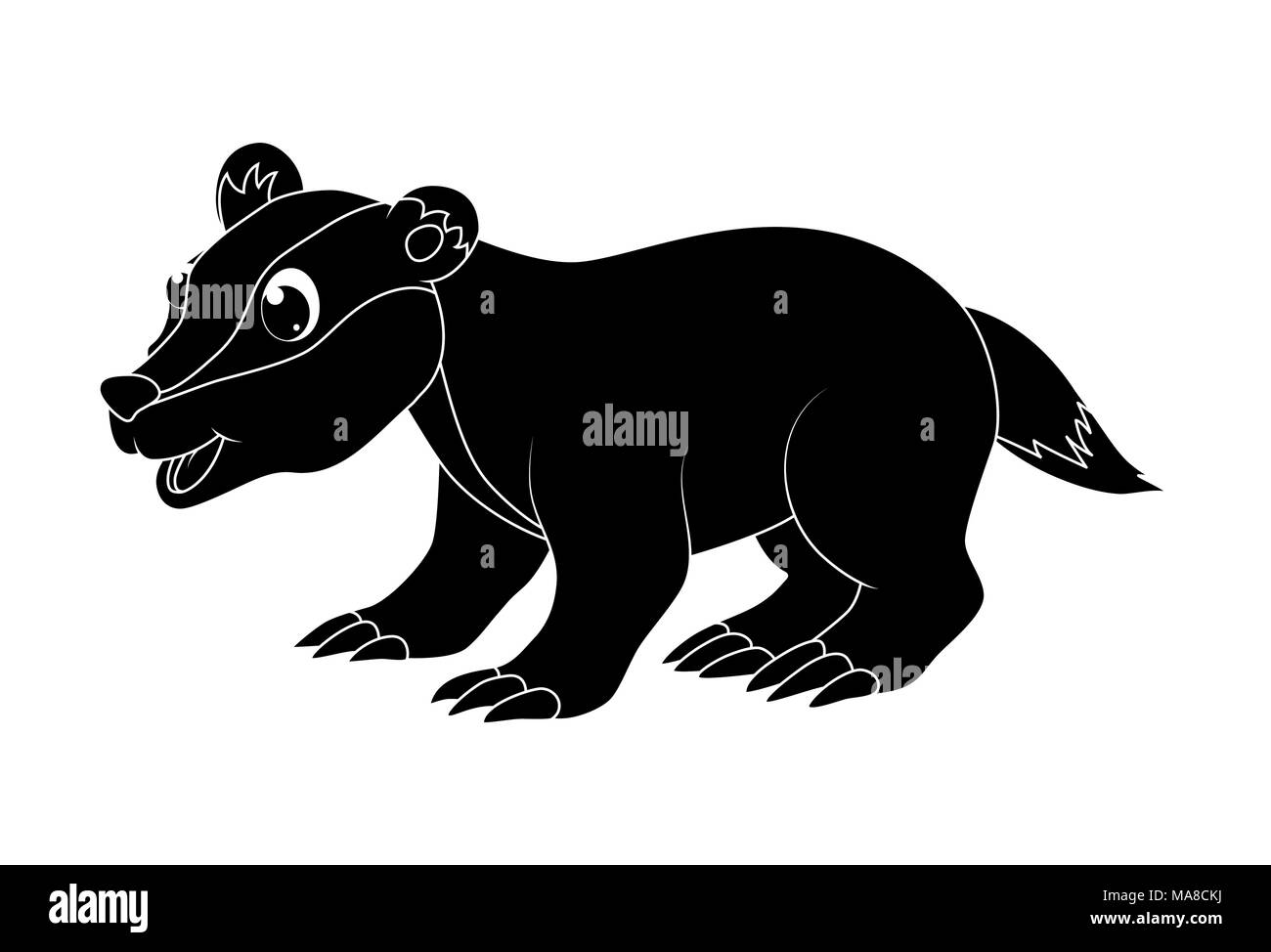Cartoon badger silhouette isolati su sfondo bianco Illustrazione Vettoriale