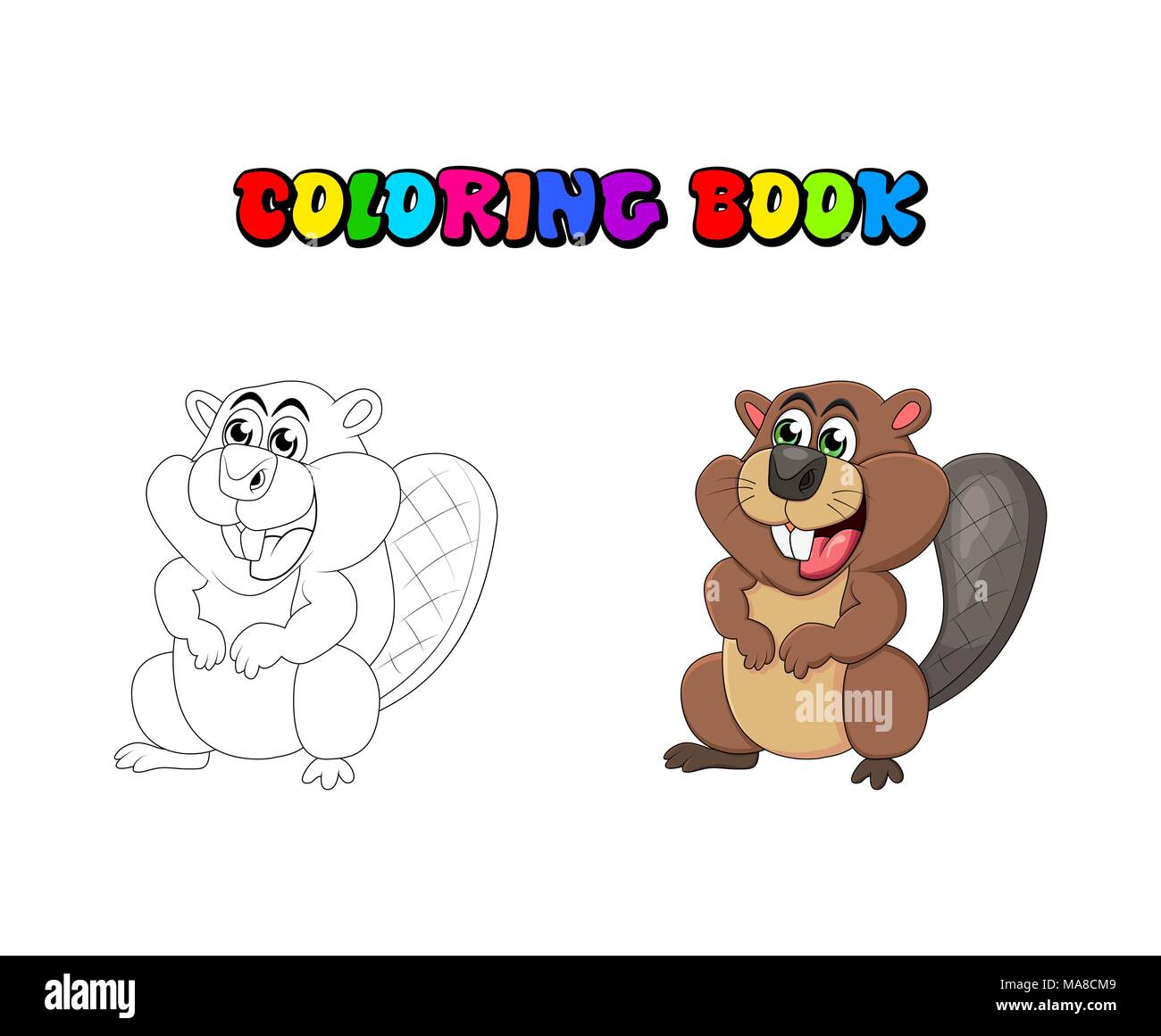 Cartoon beaver libro da colorare isolati su sfondo bianco Illustrazione Vettoriale