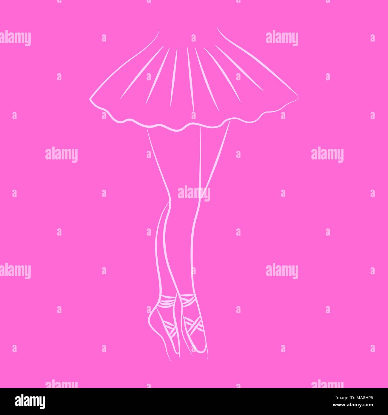 Snella ballerina piedi su uno sfondo di colore rosa Illustrazione Vettoriale