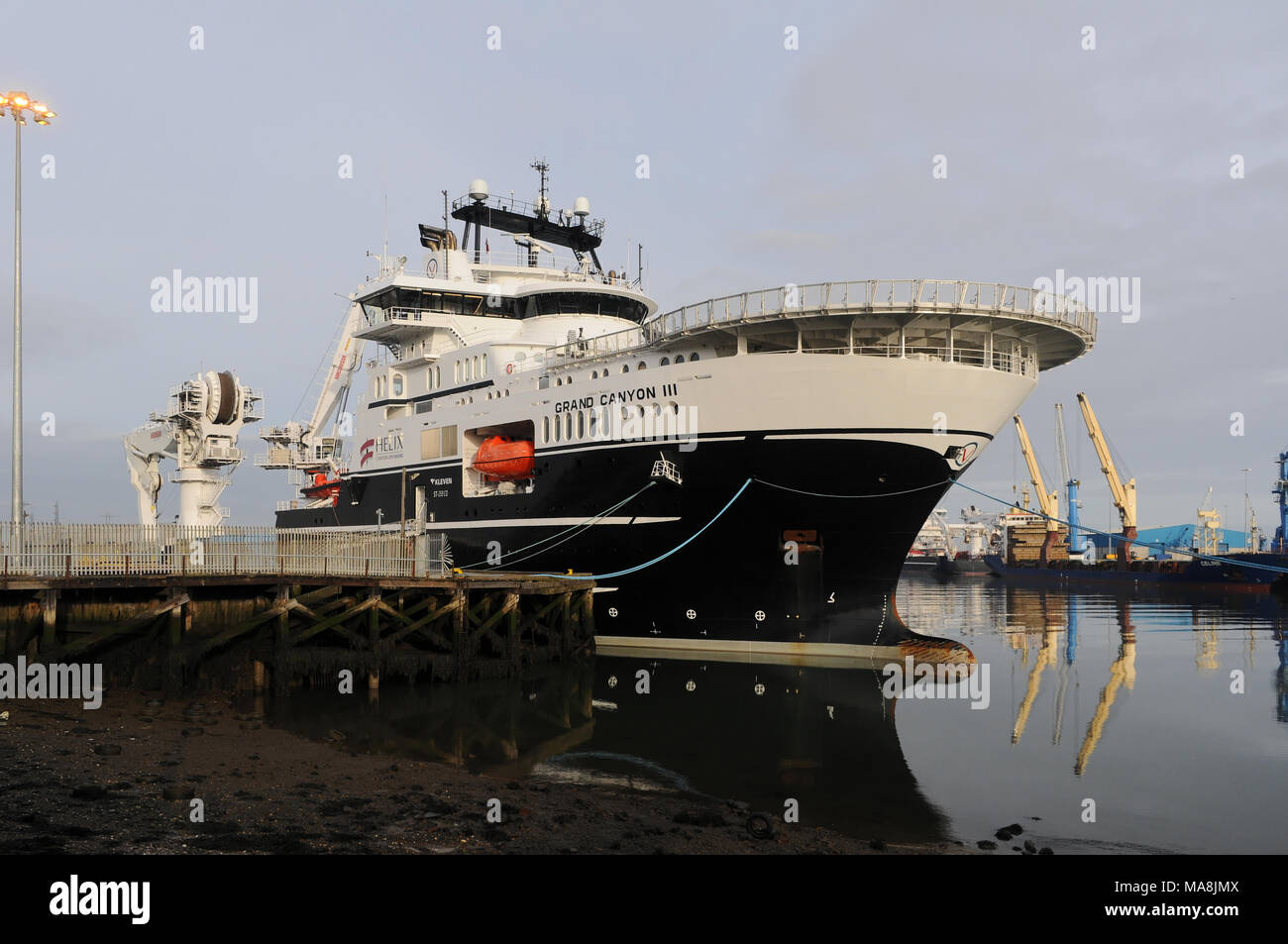 Il Grand Canyon III costruzione offshore Nave nel porto di Blyth, Northumberland, Inghilterra Foto Stock