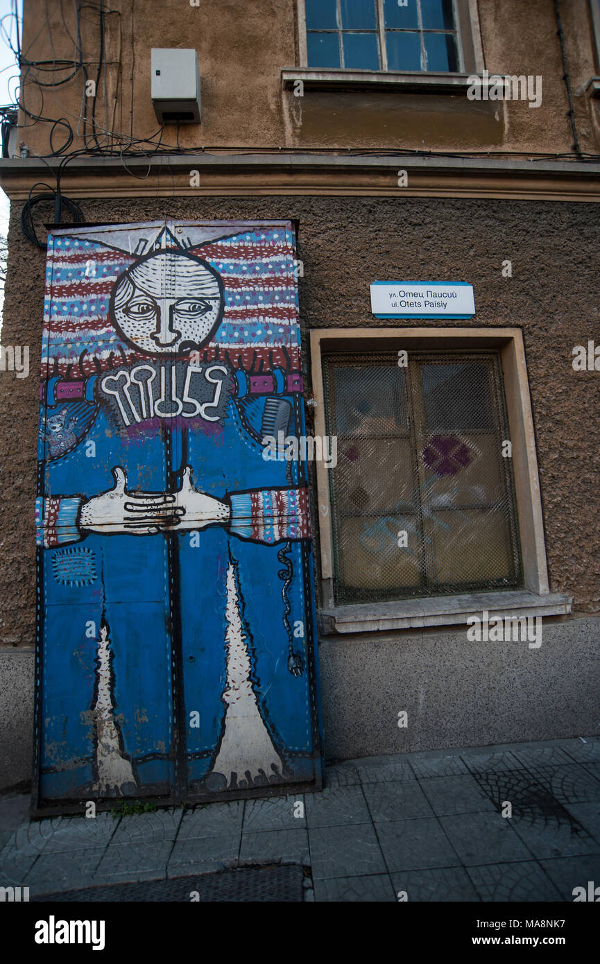 Arte di strada a Plovdiv Bulgaria Foto Stock