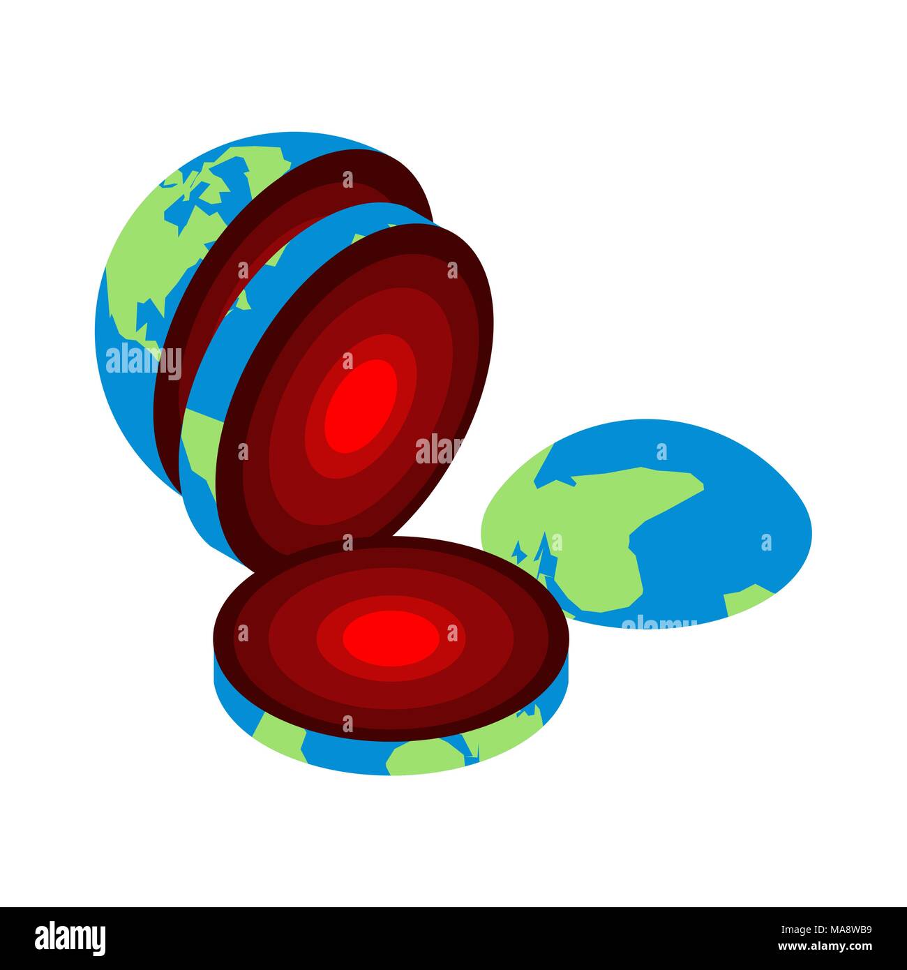 Fetta di terra. Il centro del nucleo del pianeta. Struttura della crosta terrestre. Strati interni nella sezione Illustrazione Vettoriale