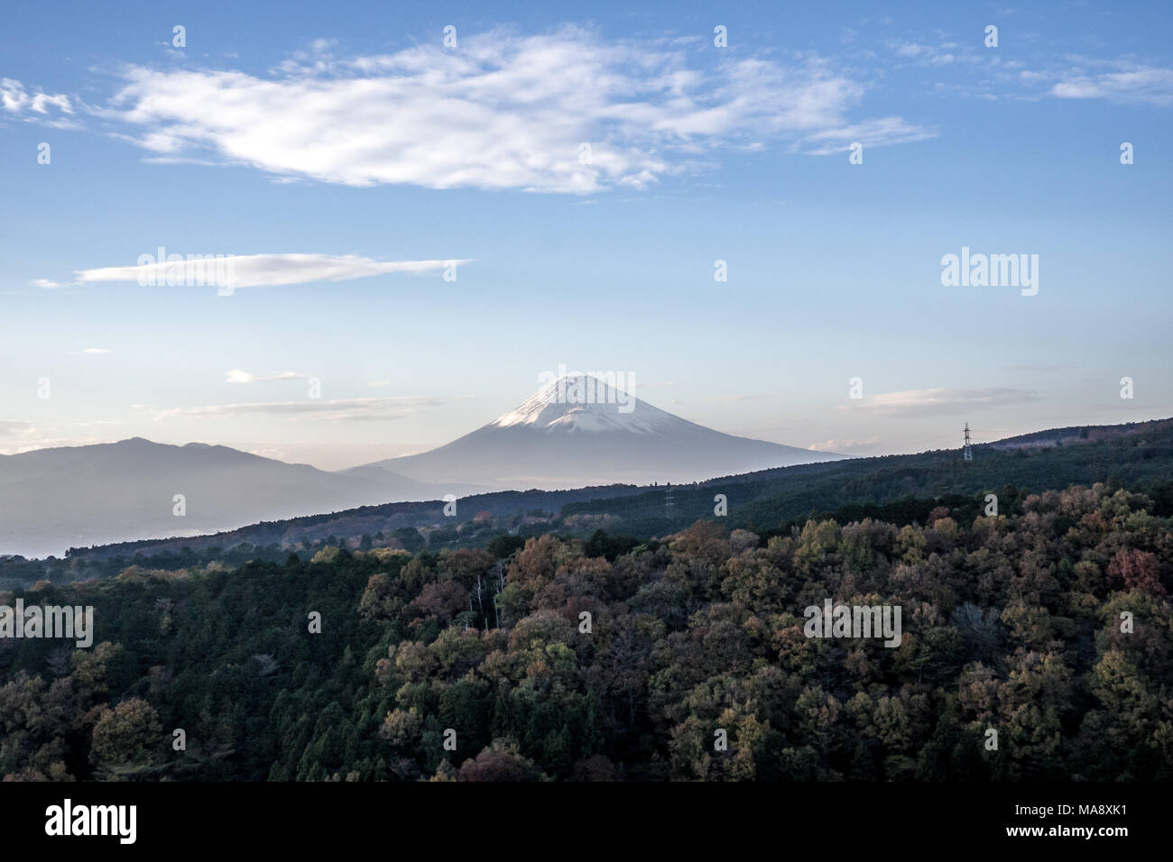 Una vista del Monte Fuji dalla Mishima Skywalk Bridge Foto Stock