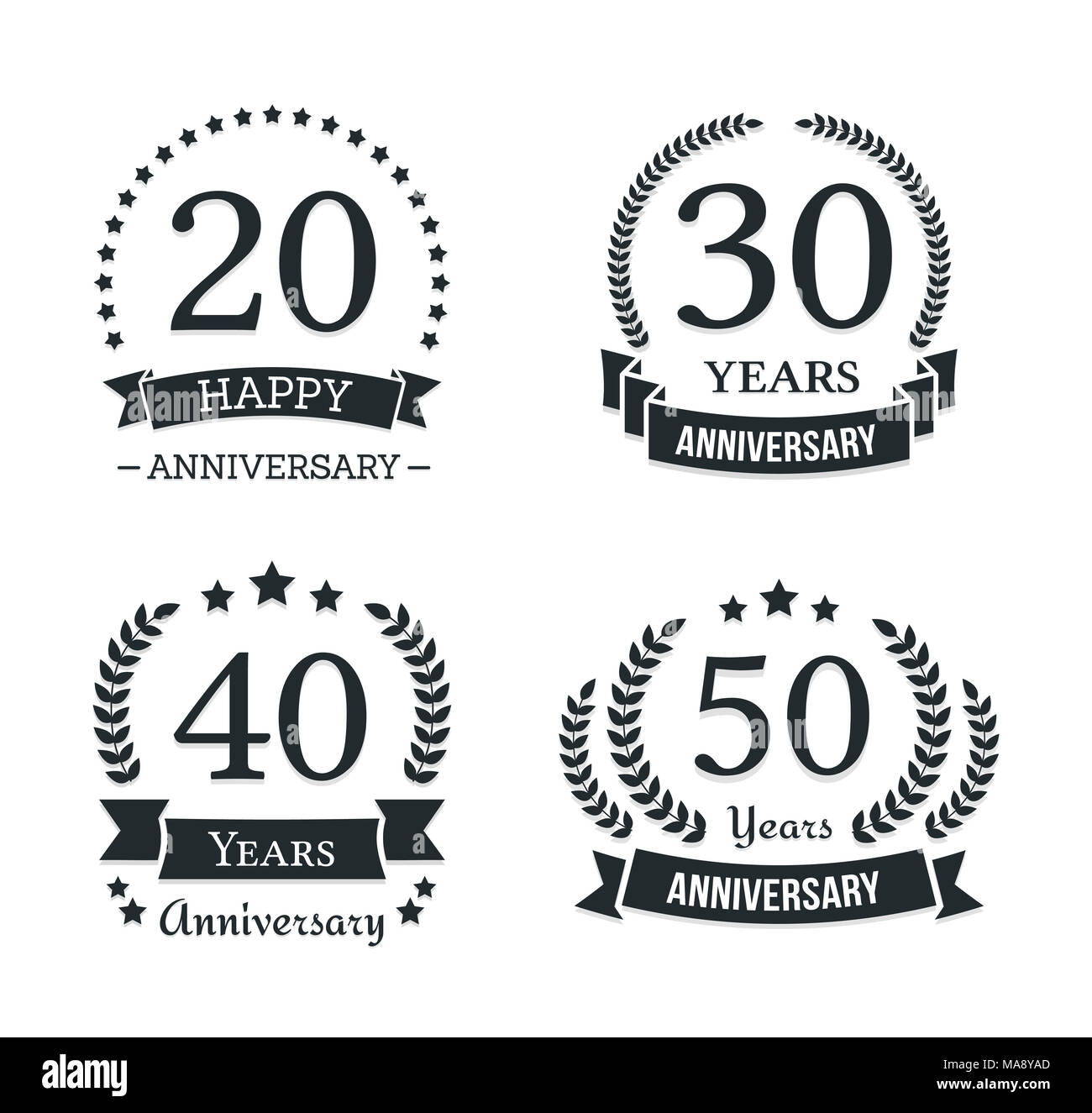 4 Anniversario di differenti modelli di logo, anniversario emblemi, vettoriale EPS10 illustrazione Foto Stock