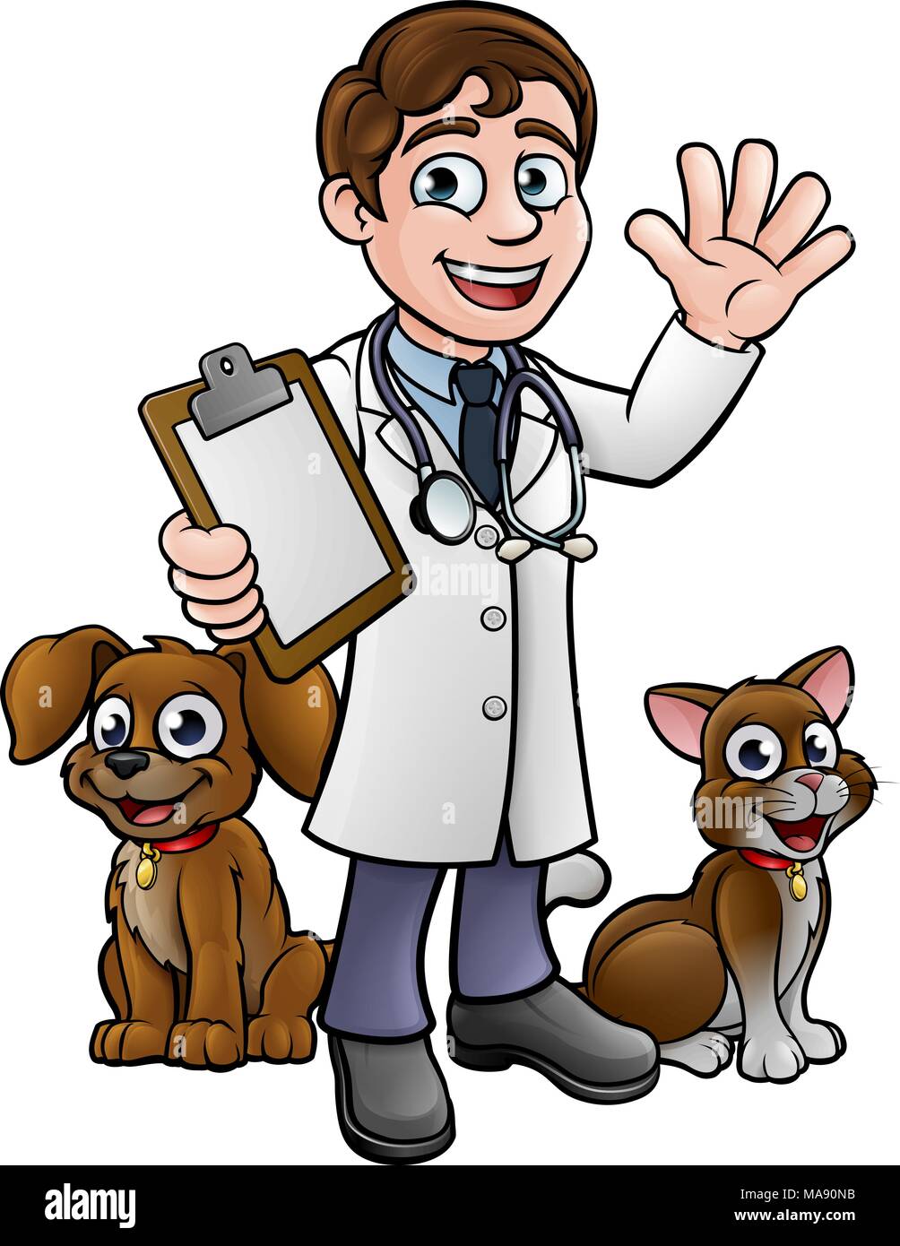 Cartoon veterinario con carattere di cane e di gatto Illustrazione Vettoriale