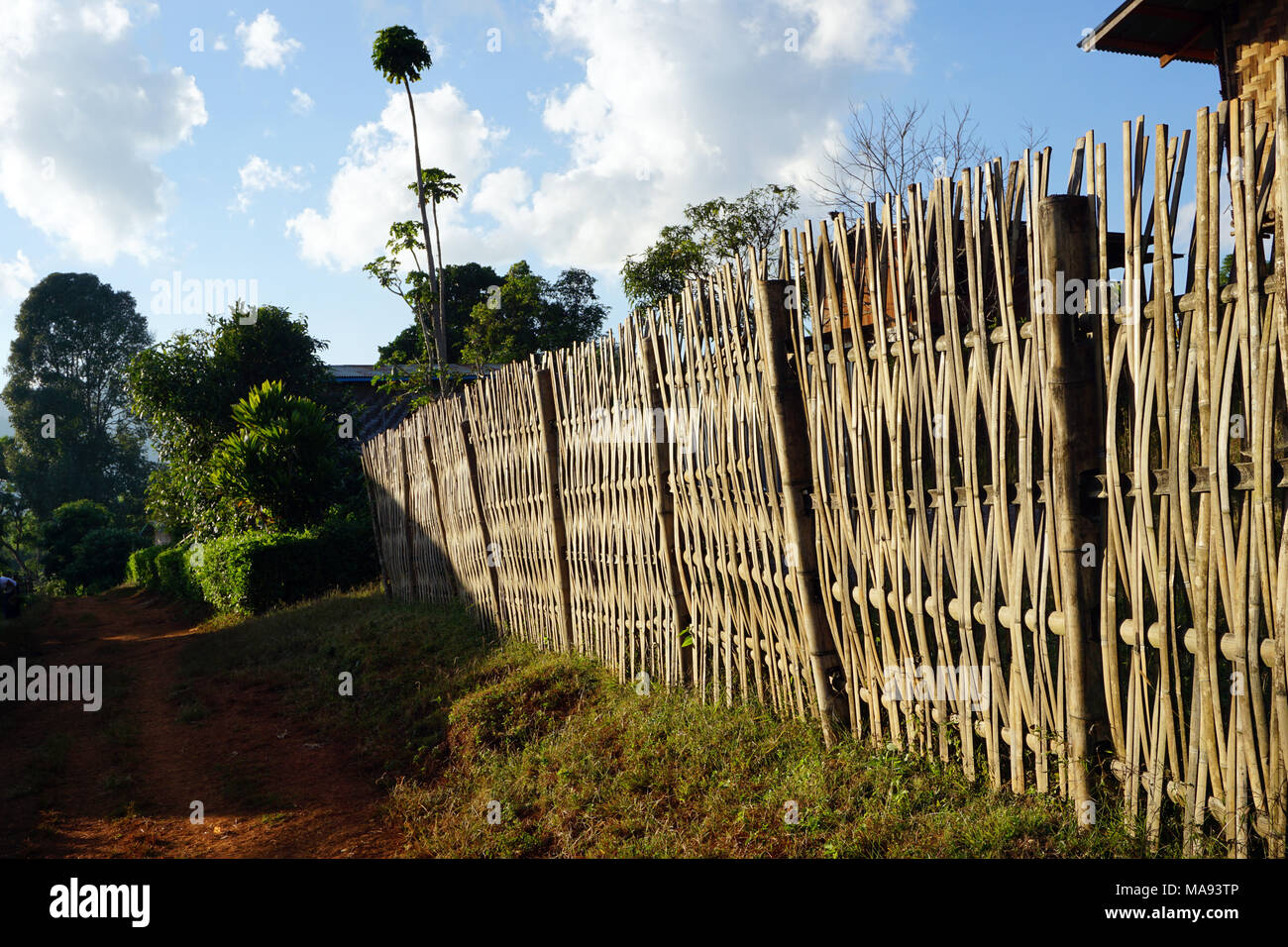 Recinzione di bambù in un villaggio vernacolare vicino al lago Inle nello Stato di Shan, Myanmar, Birmania Foto Stock