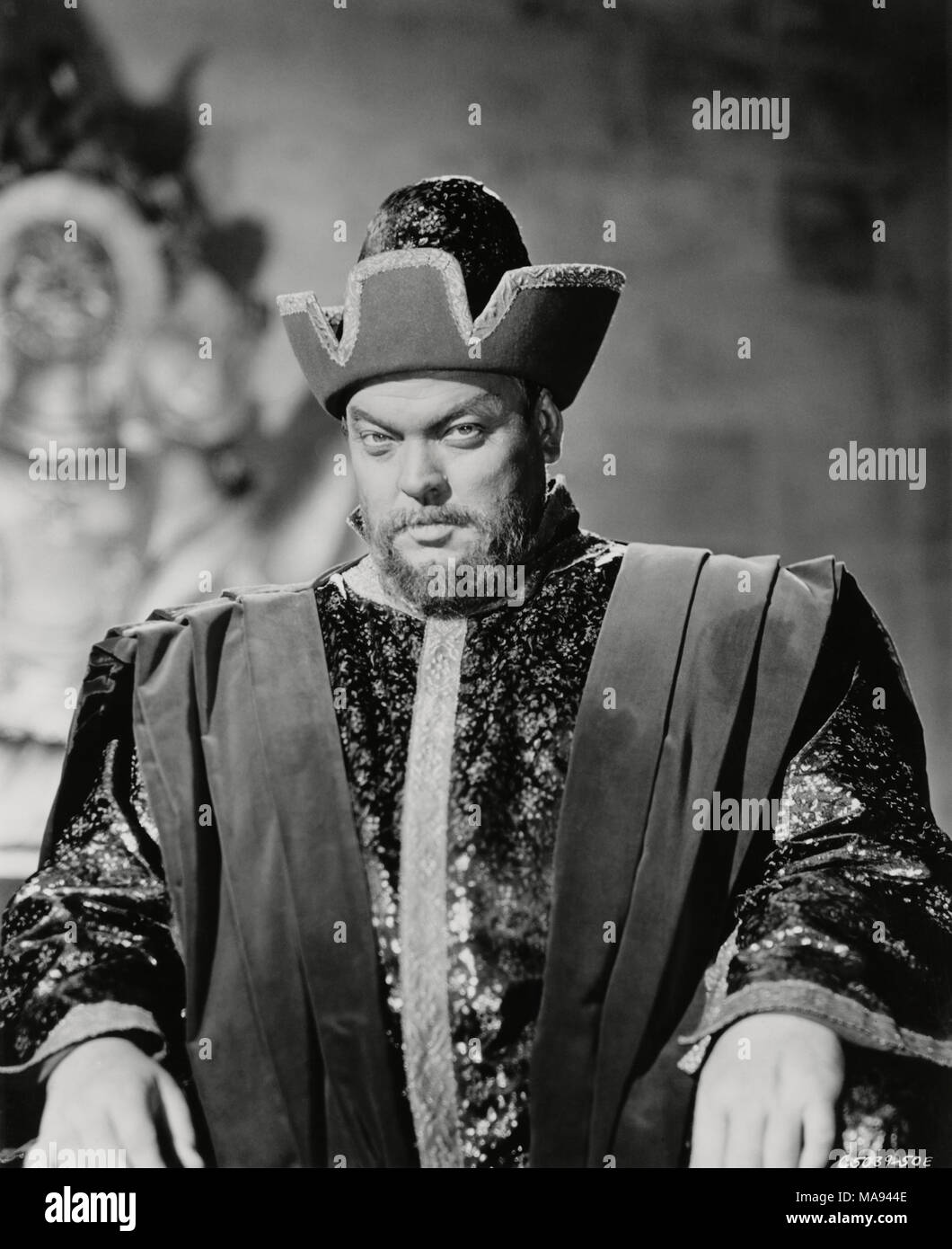 Orson Welles, sul set Ritratto di pubblicità per i film, 'tartari', MGM, 1961 Foto Stock