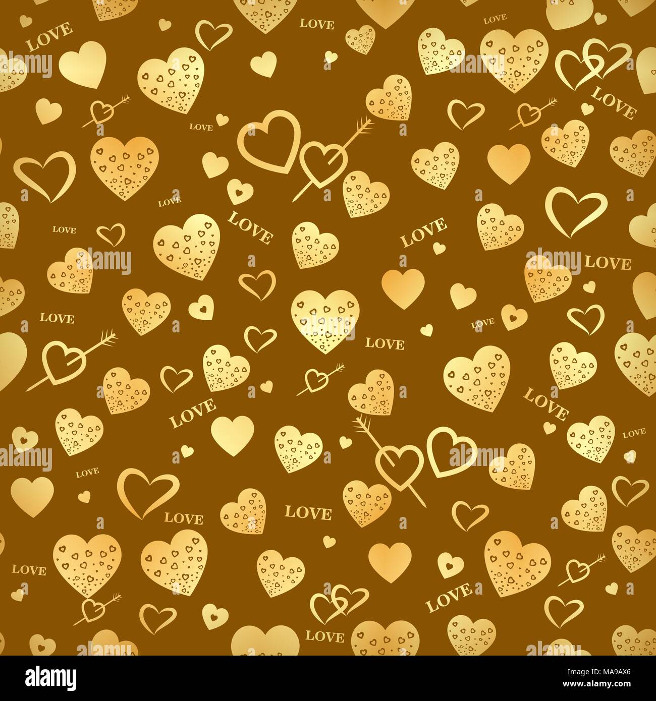 Vettore di Seamless texture con cuore d'oro. È possibile creare lo sfondo con questo modello, il colore degli elementi può essere variato come si desidera. Illustrazione Vettoriale