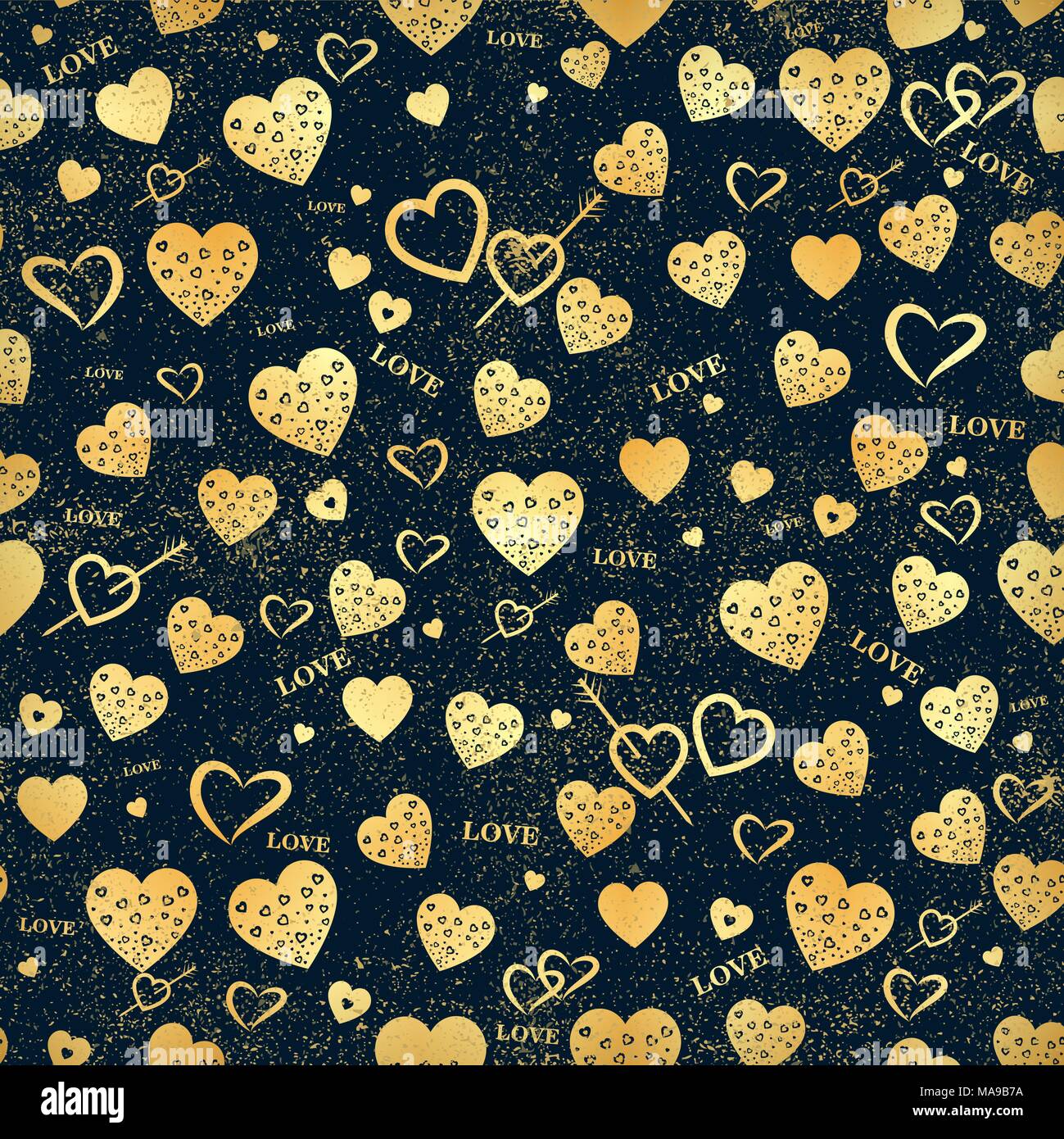 Vettore di Seamless texture con cuore d'oro. È possibile creare lo sfondo con questo modello, il colore degli elementi può essere variato come si desidera. Illustrazione Vettoriale