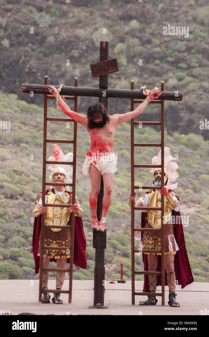 Tenerife, Spagna, 30 Mar 2018. La passione di Gesù Cristo le prestazioni, tradizione pasquale, Adeje, Tenerife, Spagna Foto Stock