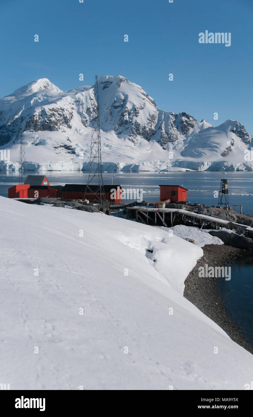 La base della ricerca di Paradise Bay, Antartide Foto Stock