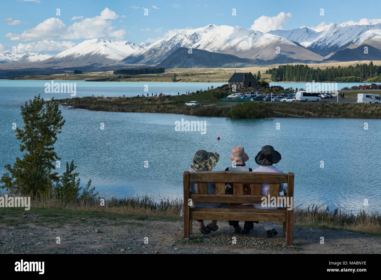 Godendo la vista Lago Tekapo, Nuova Zelanda Foto Stock