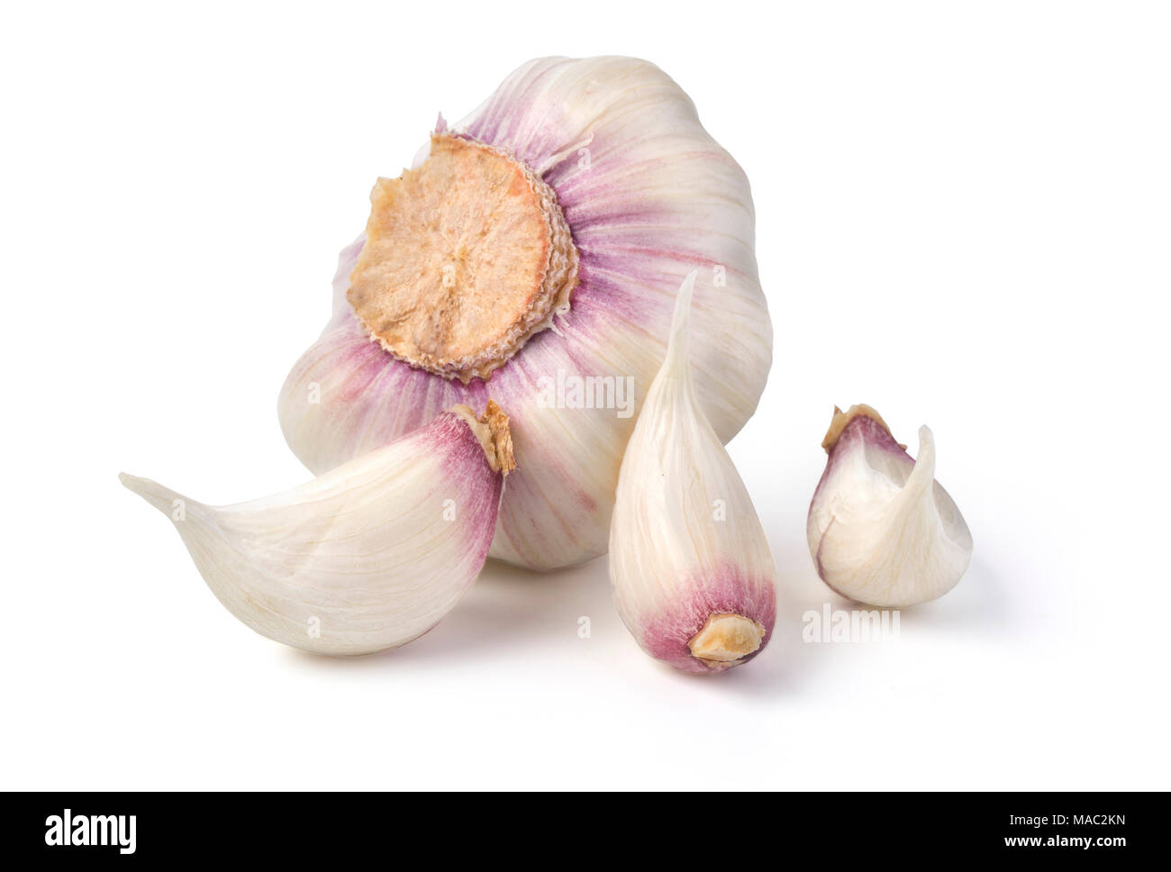 Non cotte aglio intero con shell su sfondo bianco con tracciato di ritaglio Foto Stock