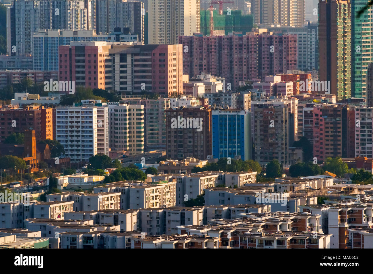 Vista di alta sorge nel centro cittadino di Hong Kong, Cina Foto Stock