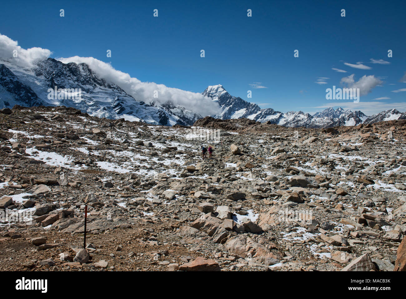 Escursionismo La Capanna di Mueller la via verso il Monte Cook, Alpi del Sud, Nuova Zelanda Foto Stock