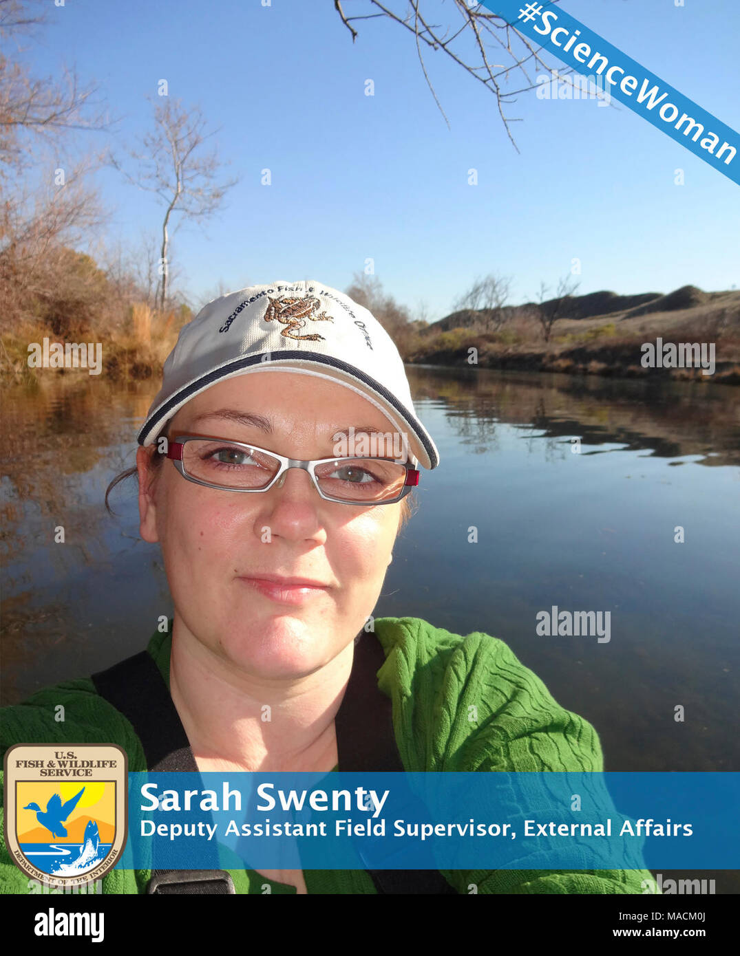 Sarah Swenty, #ScienceWoman. Marzo è donna storia il mese e vogliamo evidenziare alcune delle straordinarie donne qui a U.S. Pesci e fauna selvatica servizio sui nostri siti di social media. Nome: Sarah Swenty Titolo: Vice Assistente campo Supervisore, Affari Esteri dovere stazione: Sacramento pesci e fauna selvatica Ufficio conservazione femmina eroe o Mentor: Cay Goude, conservazione trail-blazer per il servizio in California. Dove siete andati a scuola o ramo militare? Università della California di Davis e gli Stati Uniti Esercito come hai fatto a ottenere interessati a conservazione? Sono cresciuta in una piccola fattoria nel nord Wis Foto Stock