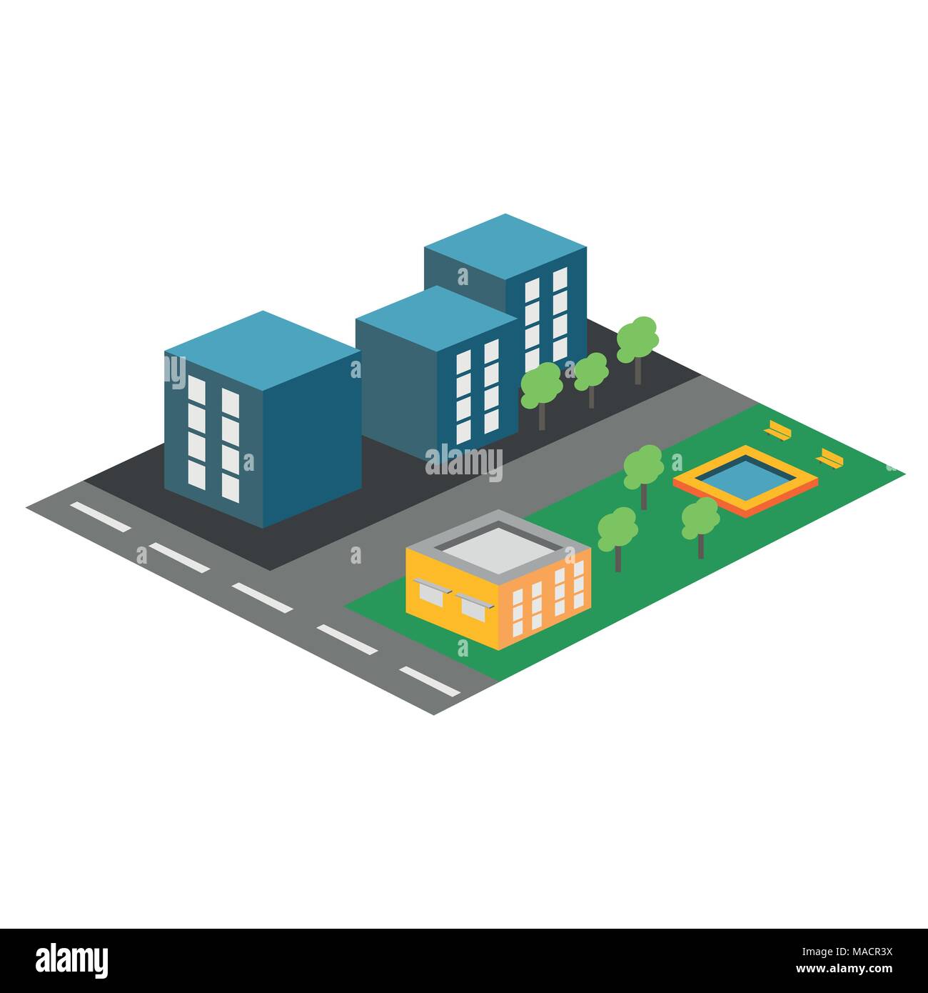 Vettore icona isometrica o elemento Infografico che rappresenta zona residenziale della città Illustrazione Vettoriale