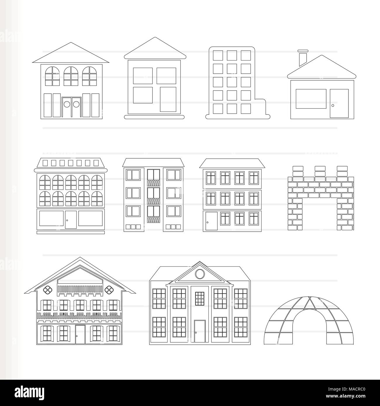 Diversi tipi di case ed edifici illustrazione vettoriale ... Tipi di case