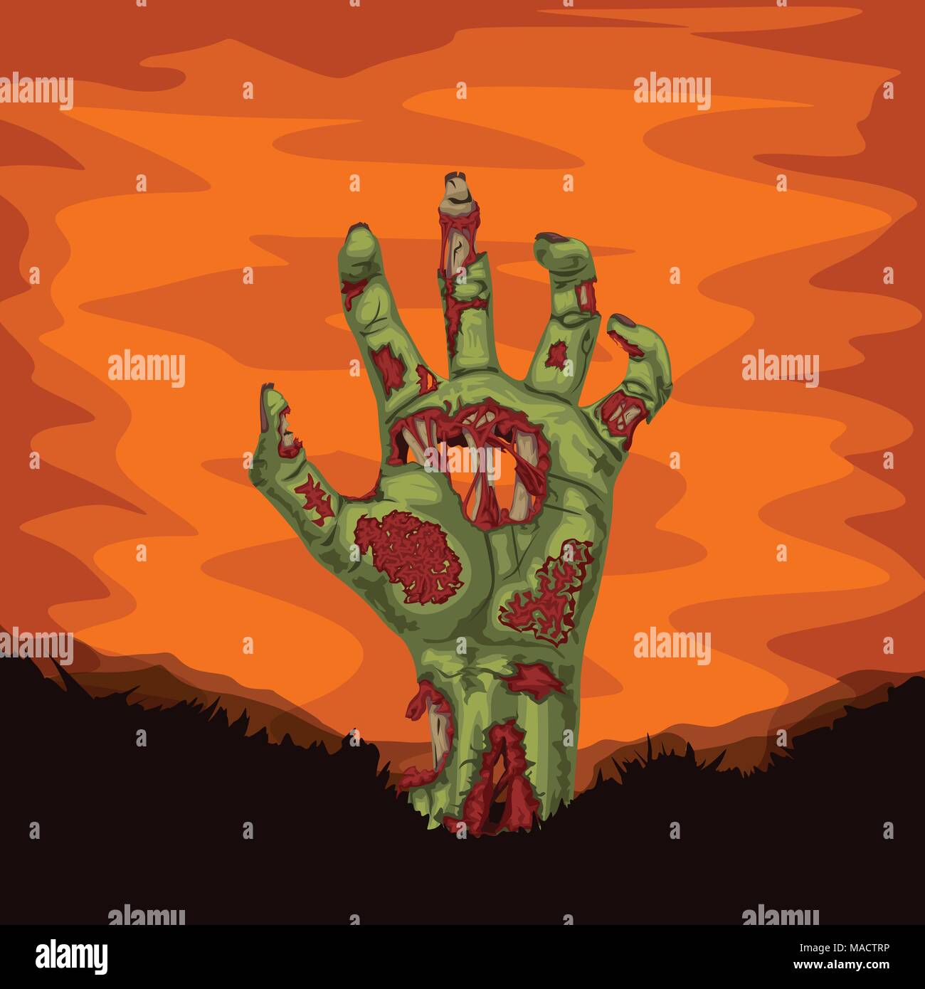 Mano di zombie che salgono dal suolo Illustrazione Vettoriale