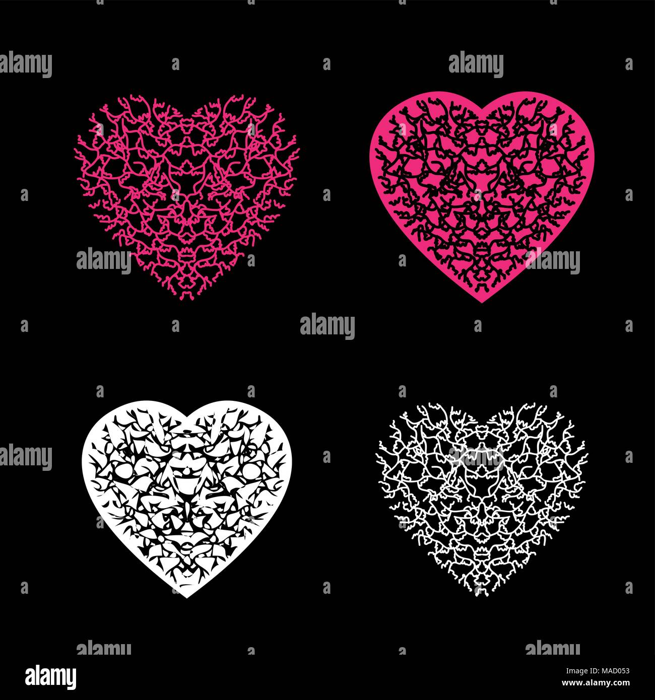 Modello cuore impostare lo sfondo nero Illustrazione Vettoriale