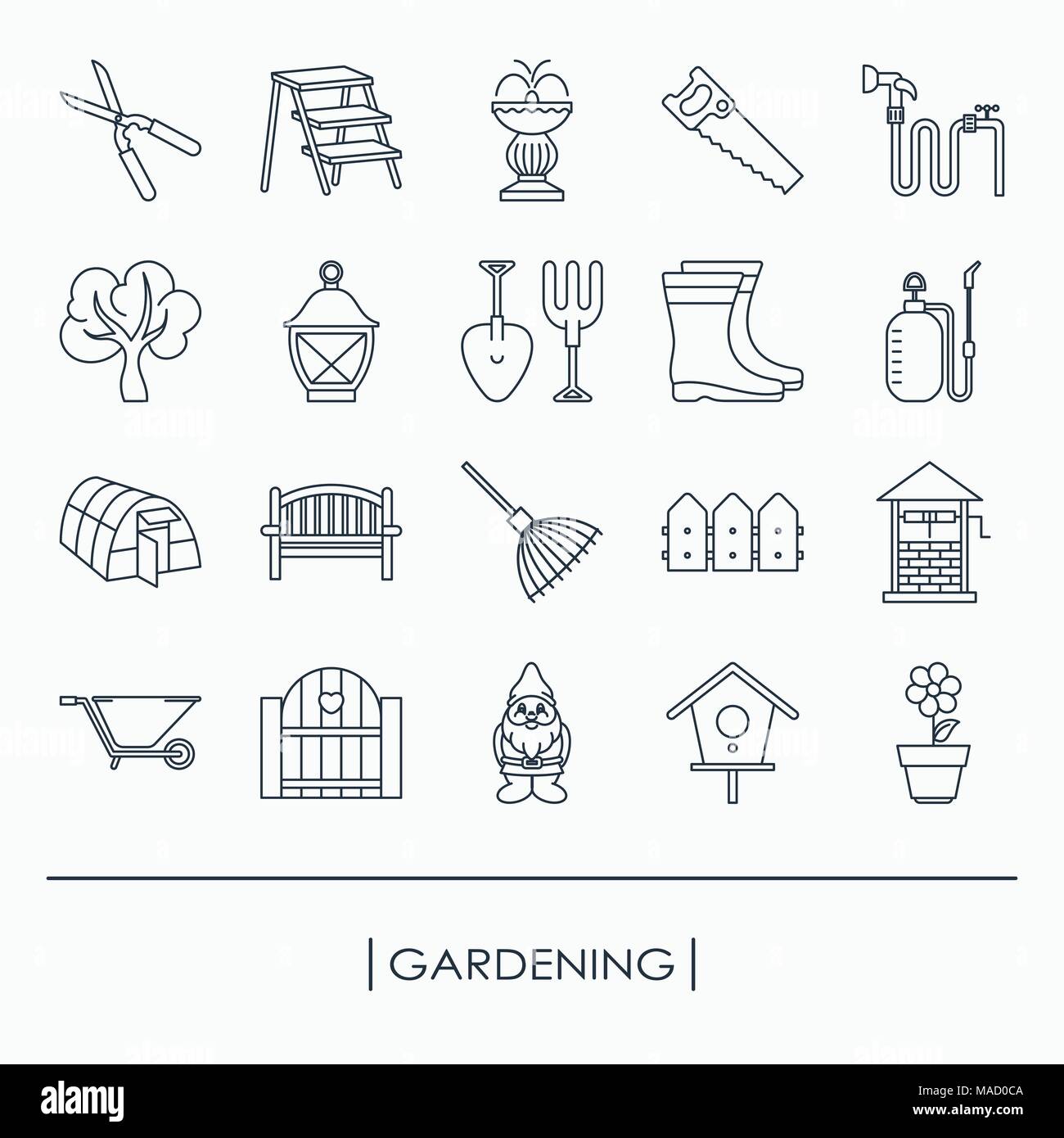 Raccolta di delineare le icone di giardinaggio Illustrazione Vettoriale