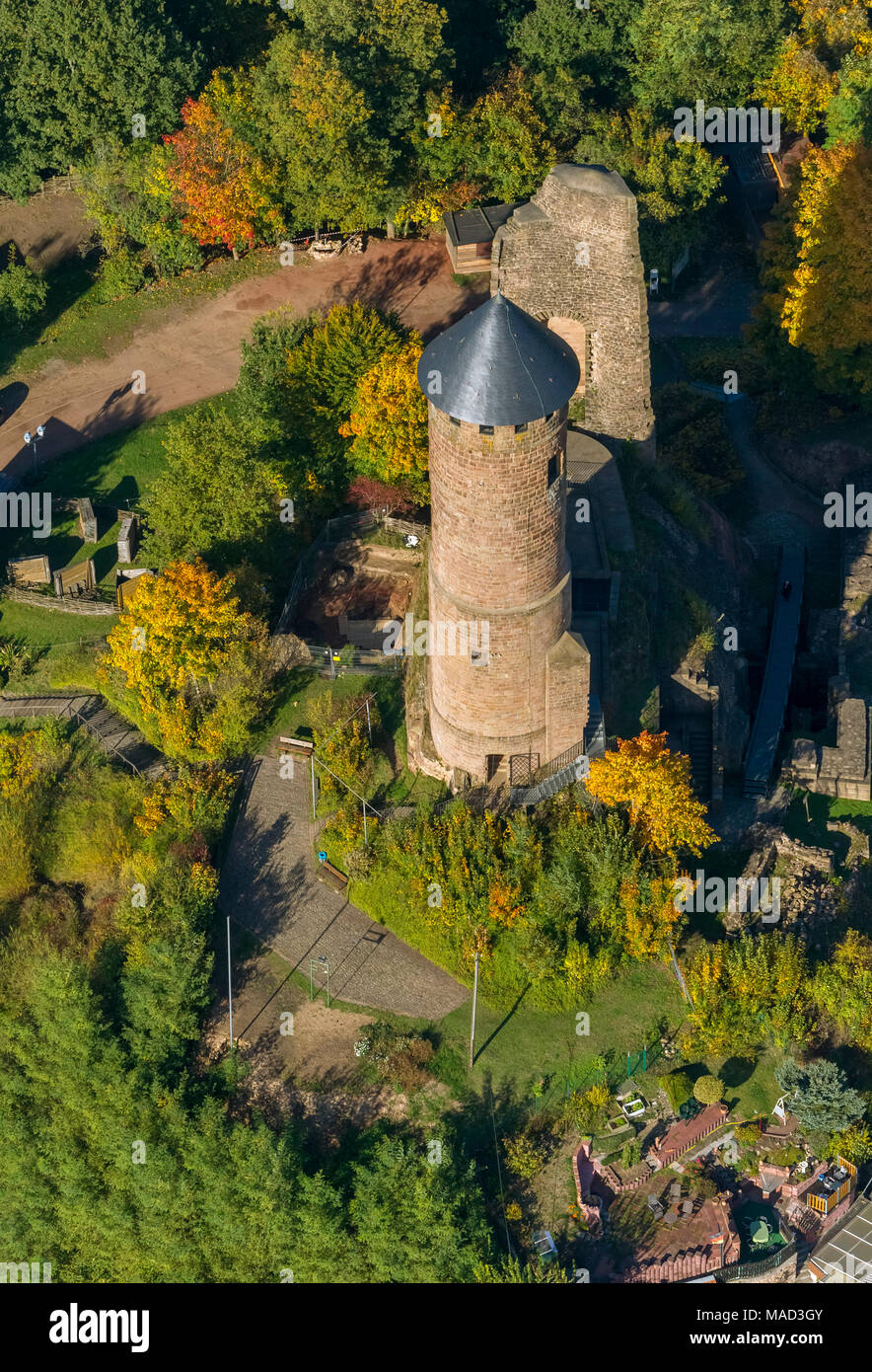 Rovine del Castello a Kirkel, Kirkel, Saarland, Germania, Europa, vista aerea, uccelli-occhi vista, Vista aerea, la fotografia aerea, la fotografia aerea, o Foto Stock