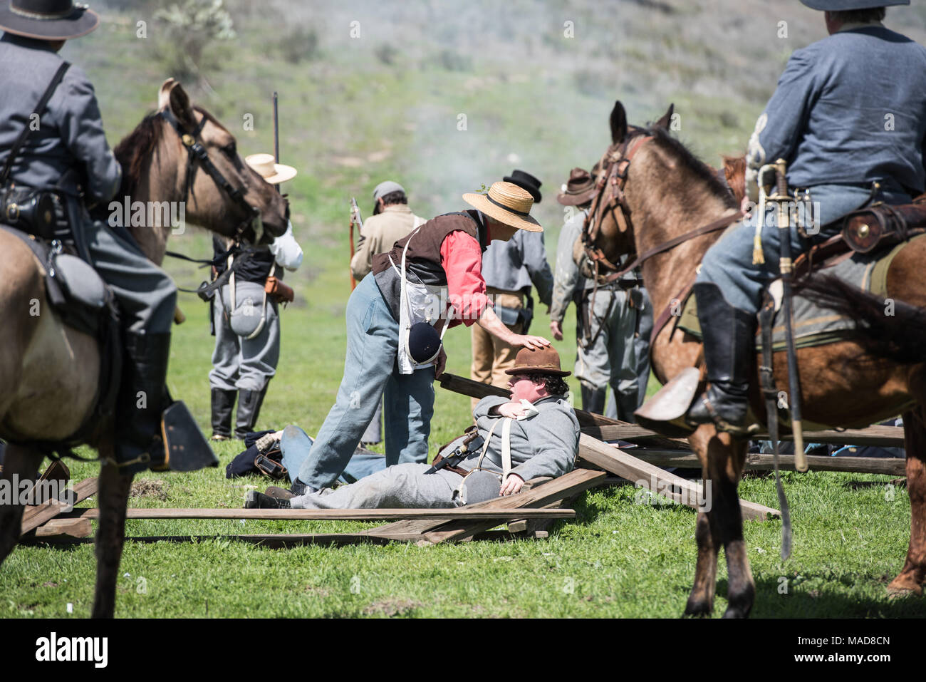 MOORPARK, CA - 18 Marzo: il blu e grigio guerra civile Rievocazione storica a Moorpark, CA è la più grande battaglia rievocazione storica a ovest del Mississippi. Foto Stock