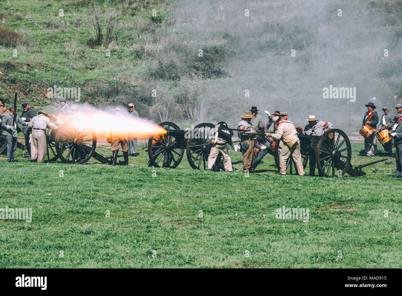 MOORPARK, CA - 18 Marzo: il blu e grigio guerra civile Rievocazione storica a Moorpark, CA è la più grande battaglia rievocazione storica a ovest del Mississippi. Foto Stock