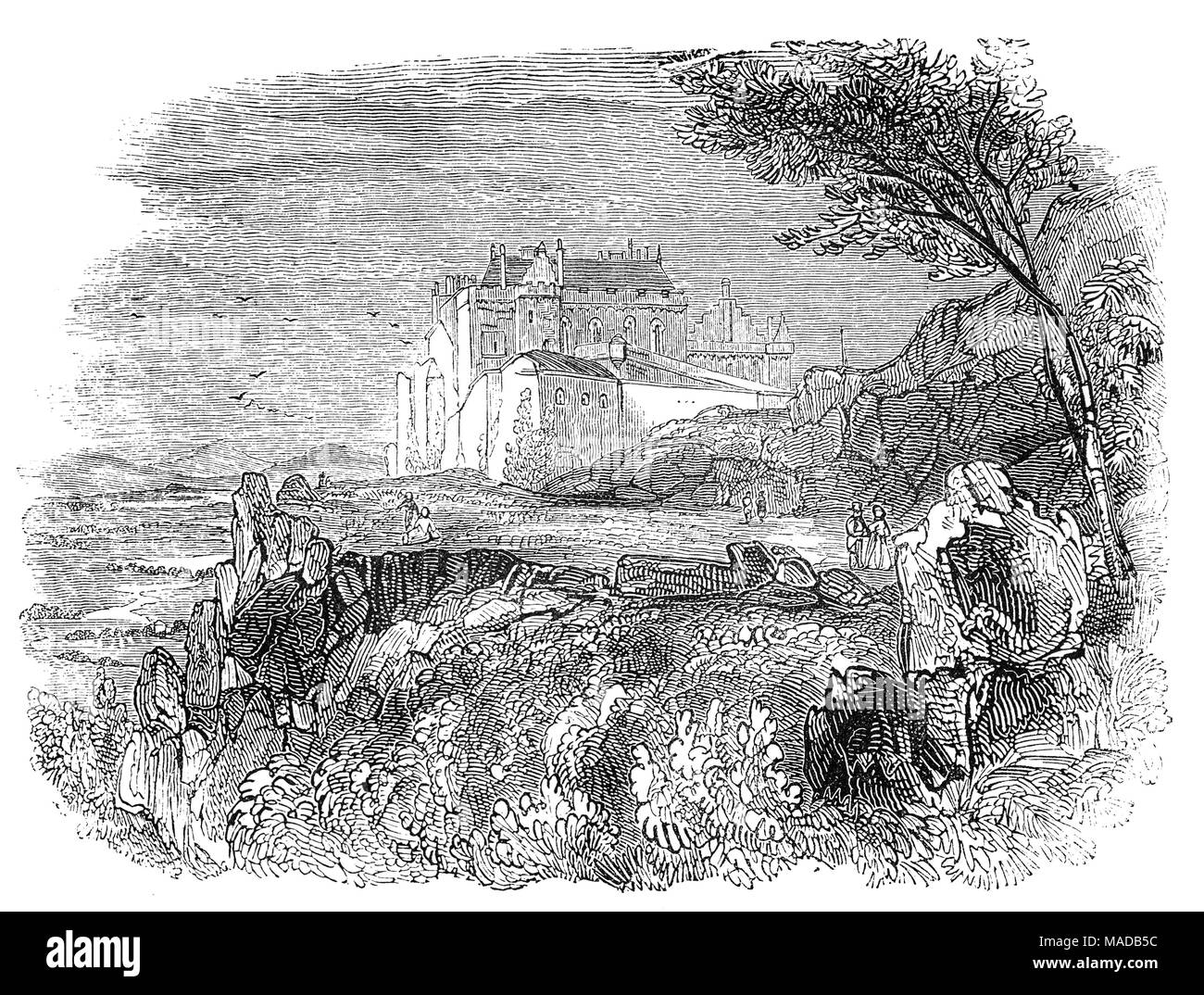 Il Castello di Stirling è uno dei più grandi e più importanti castelli in Scozia. Il castello si trova sulla cima della collina del castello ed è circondata su tre lati da ripide scogliere, dando una forte posizione difensiva. La sua posizione strategica, custodito il più a valle attraversamento del fiume Forth. Il castello risale almeno all'inizio del XII secolo, presente per la maggior parte degli edifici costruiti tra il 1490 e il 1600. Nel 1296, re Edward mi invase la Scozia, inizio delle guerre di indipendenza scozzese, che è durato per i prossimi 60 anni. Durante questo periodo di tempo il castello ha ospitato a William Wallace dopo la battaglia di Stirl Foto Stock