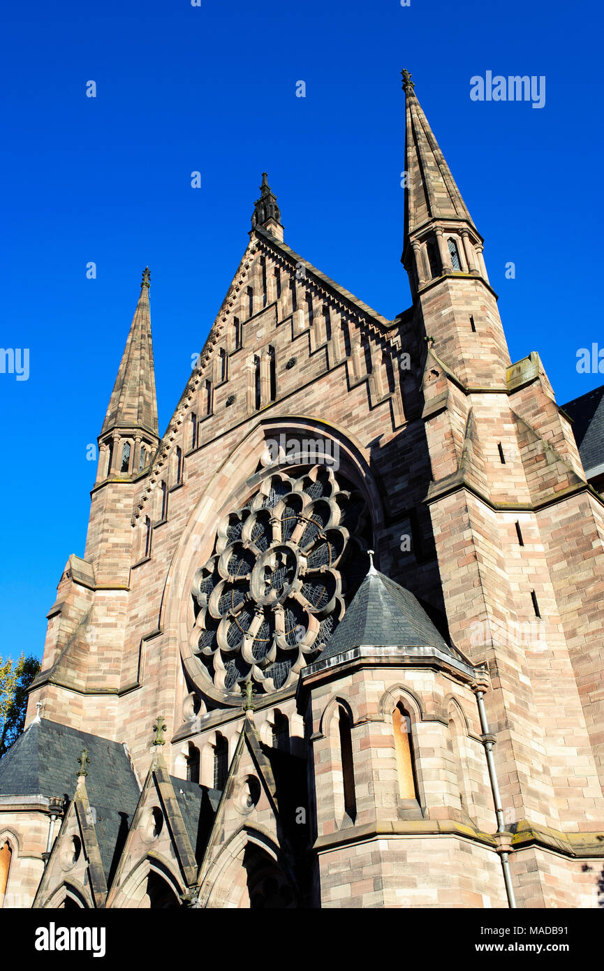 La facciata occidentale, san Paolo, tempio Luterana, Chiesa protestante del XIX secolo, Strasburgo, Alsazia, Francia, Europa Foto Stock